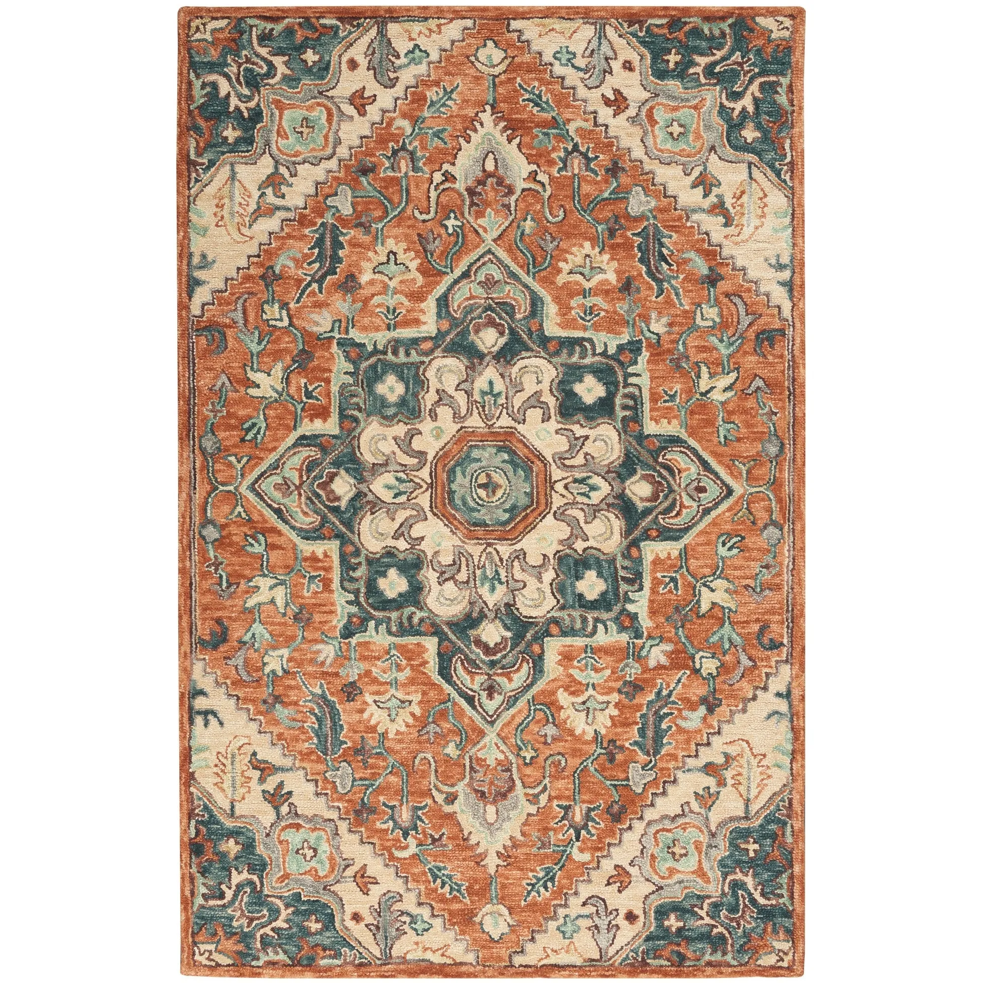 Nourison Bahari Hand-tufted Orange Persian Medallion Wool Area Rug