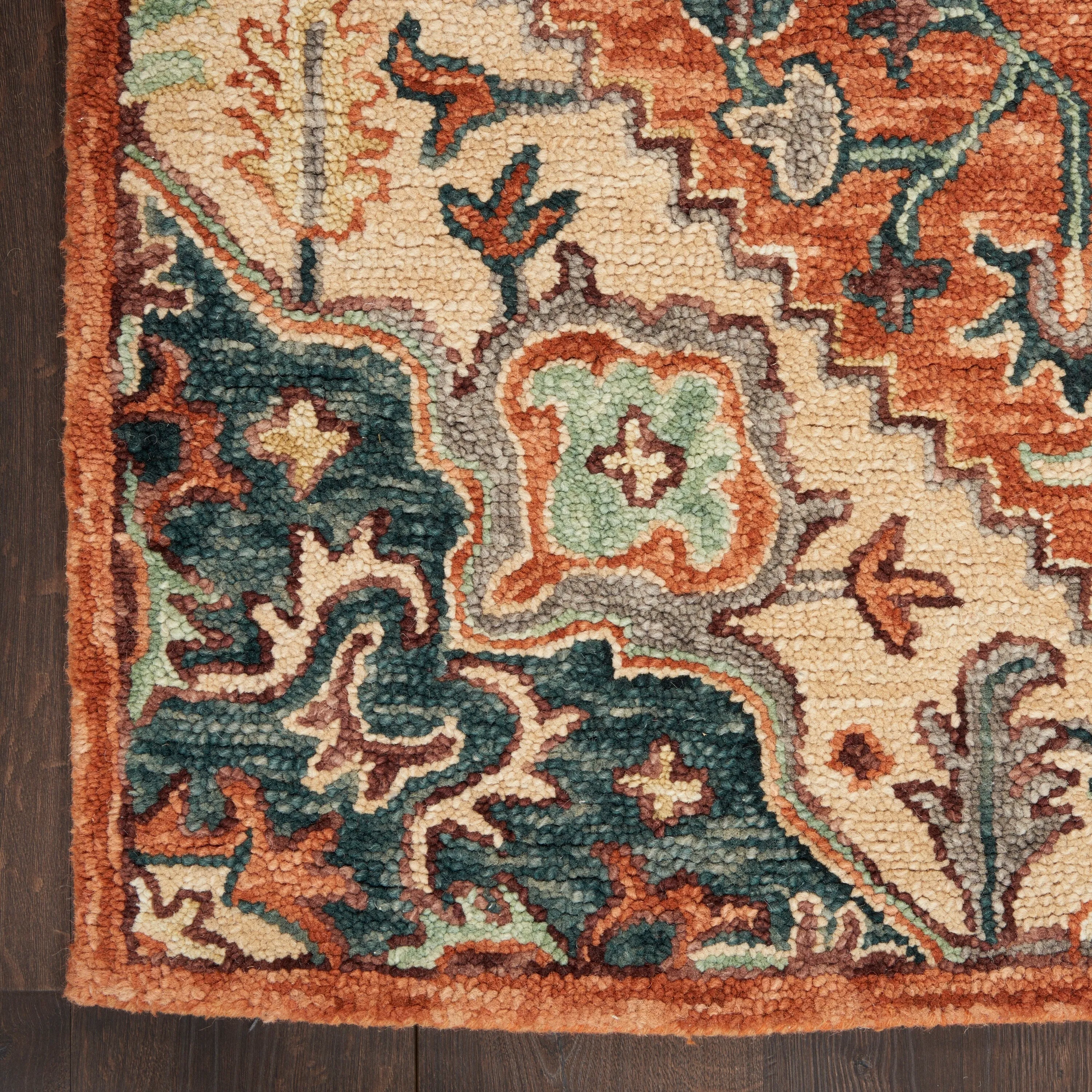 Nourison Bahari Hand-tufted Orange Persian Medallion Wool Area Rug