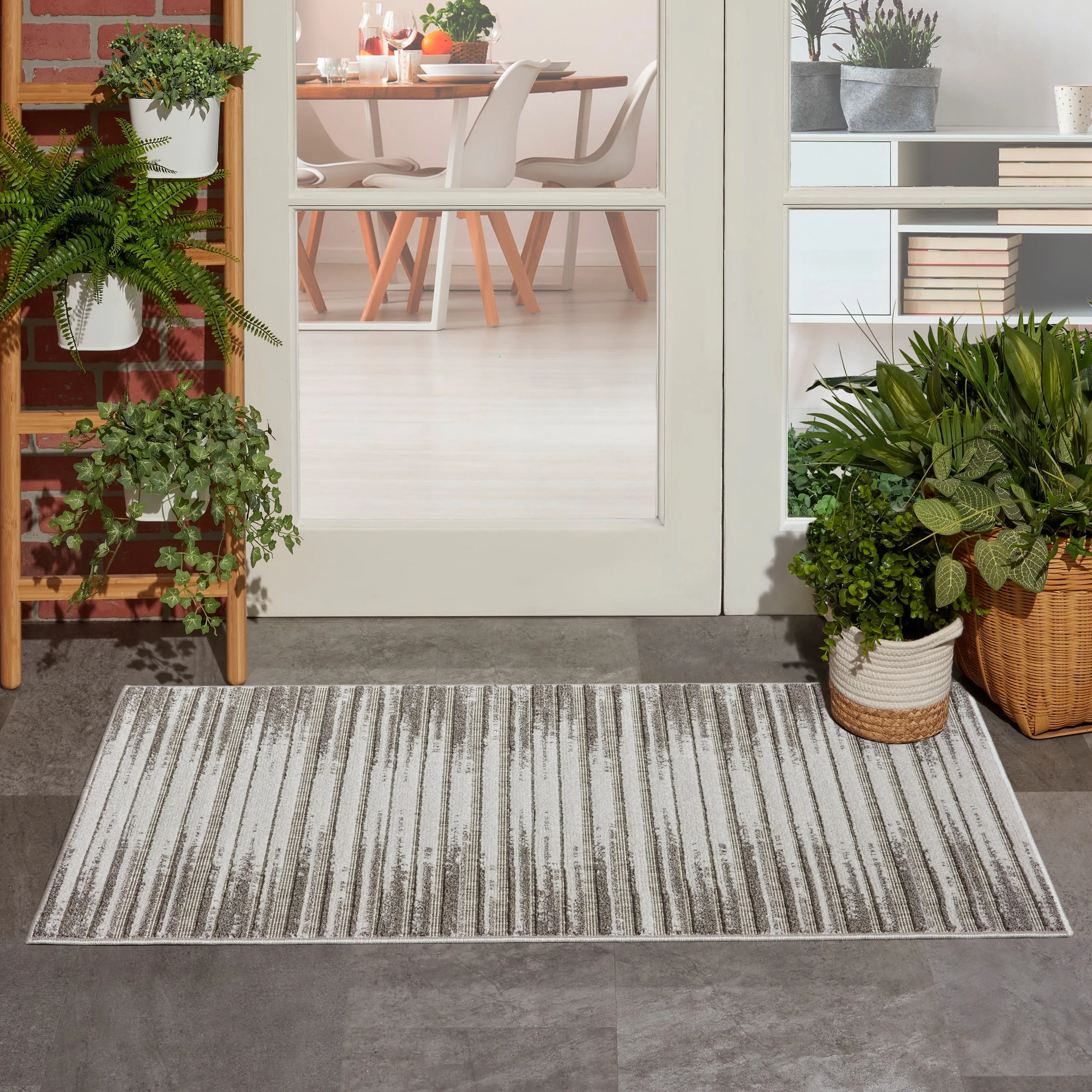 Nourison Calobra Traditional Geometric Stripe Indoor Outdoor Striped Area Rug