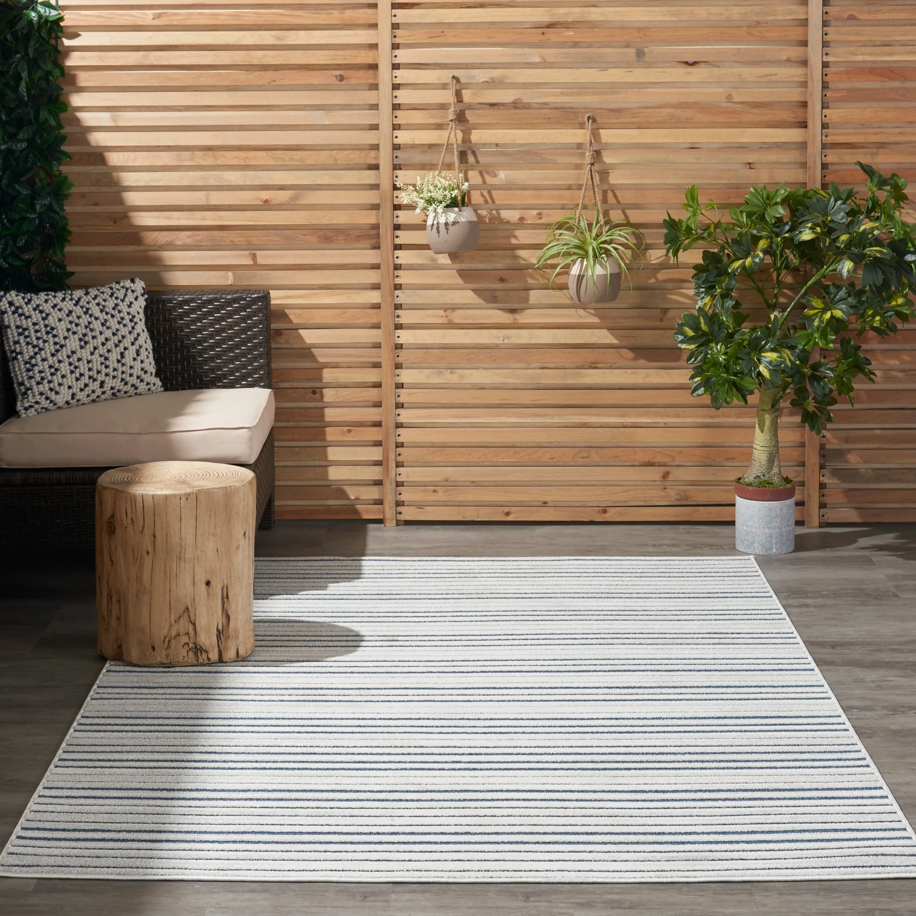 Nourison Calobra Traditional Geometric Stripe Indoor Outdoor Striped Area Rug