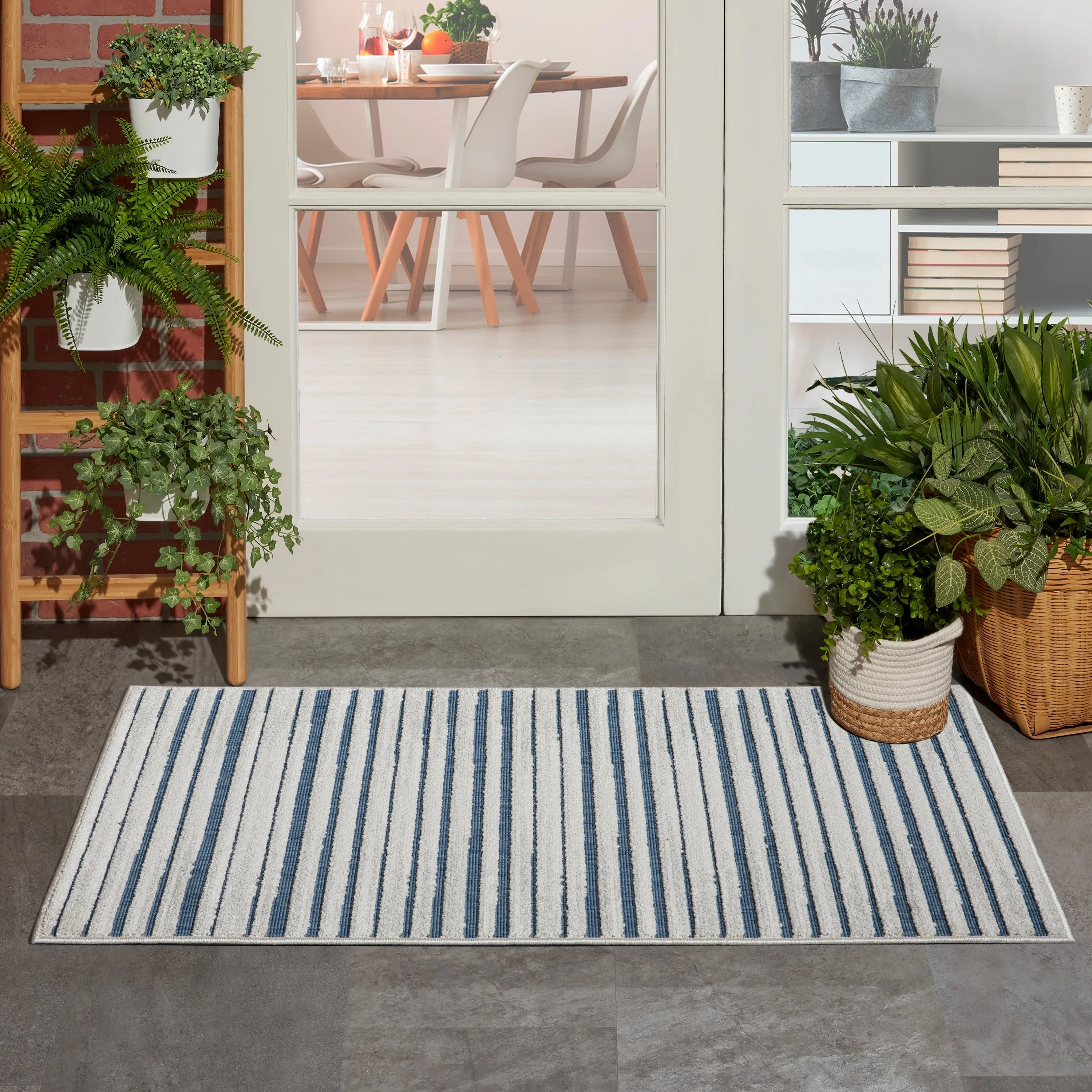 Nourison Calobra Traditional Geometric Stripe Indoor Outdoor Striped Area Rug