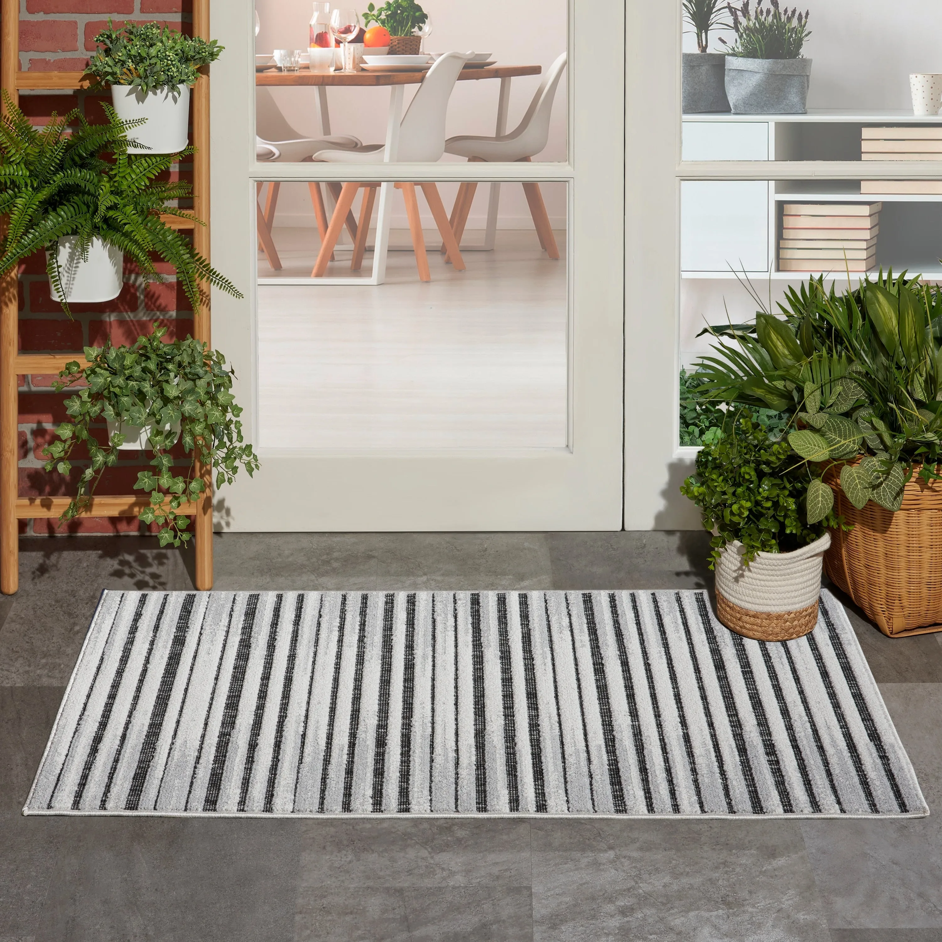 Nourison Calobra Traditional Geometric Stripe Indoor Outdoor Striped Area Rug