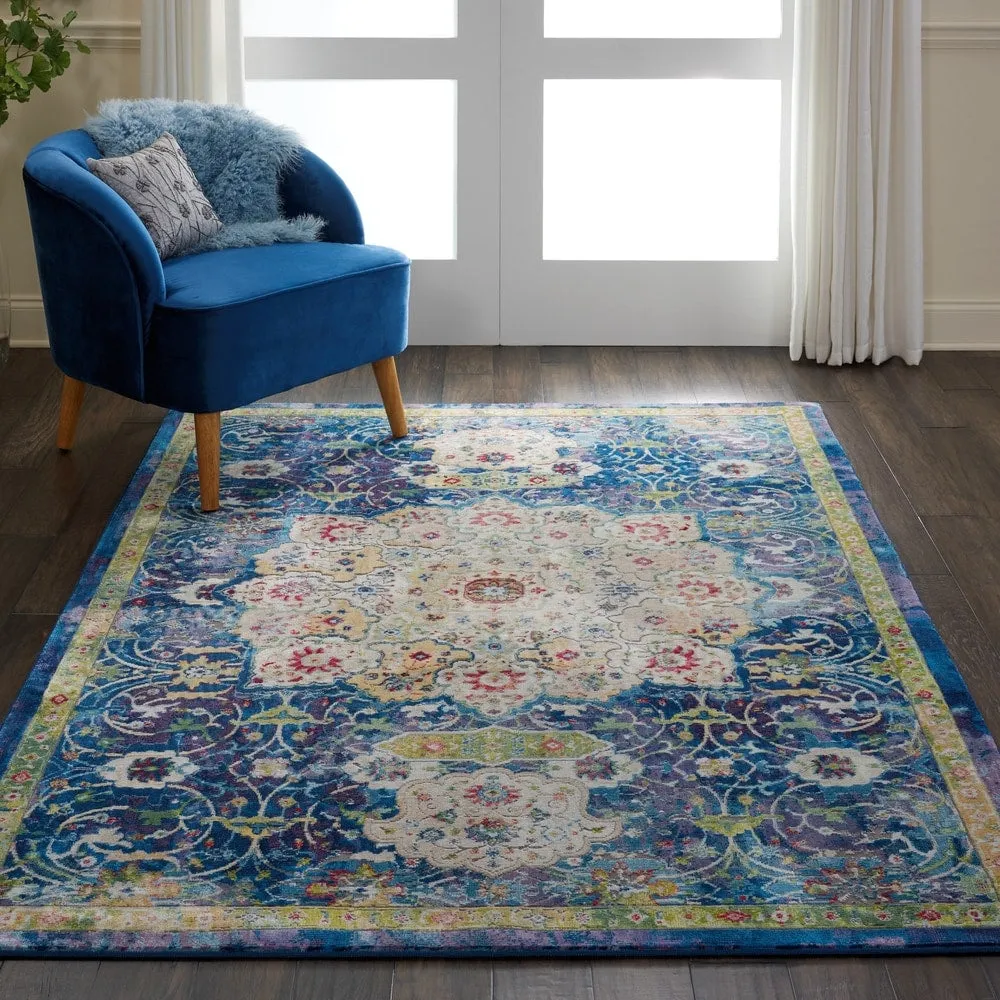 Nourison Global Vintage Blue Medallion Area Rug