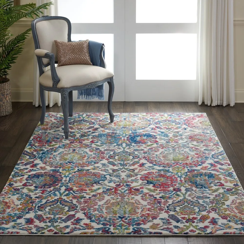 Nourison Global Vintage Ivory/Orange Damask Area Rug