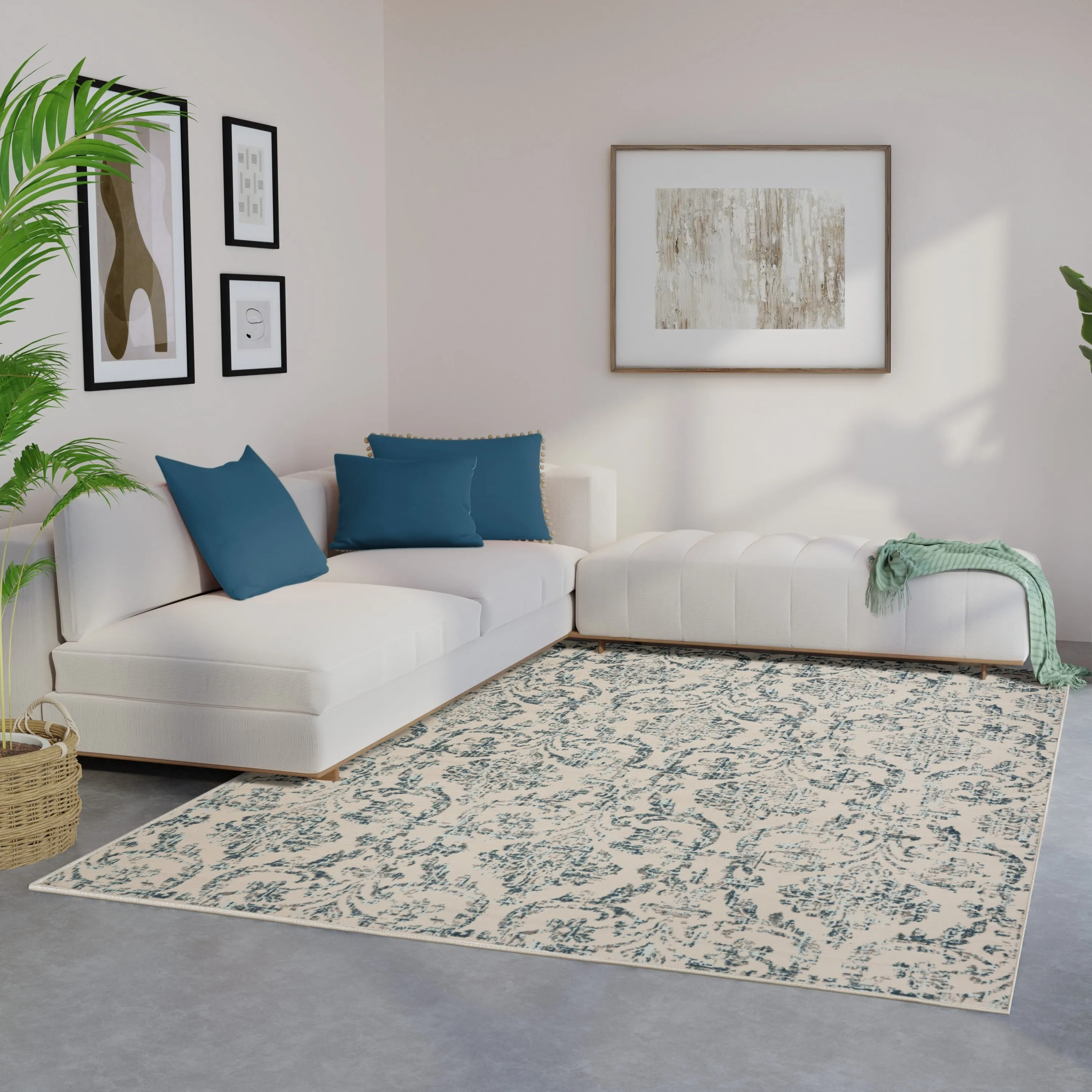 Nourison Jane Farmhouse Vintage Indoor only Damask Area Rug