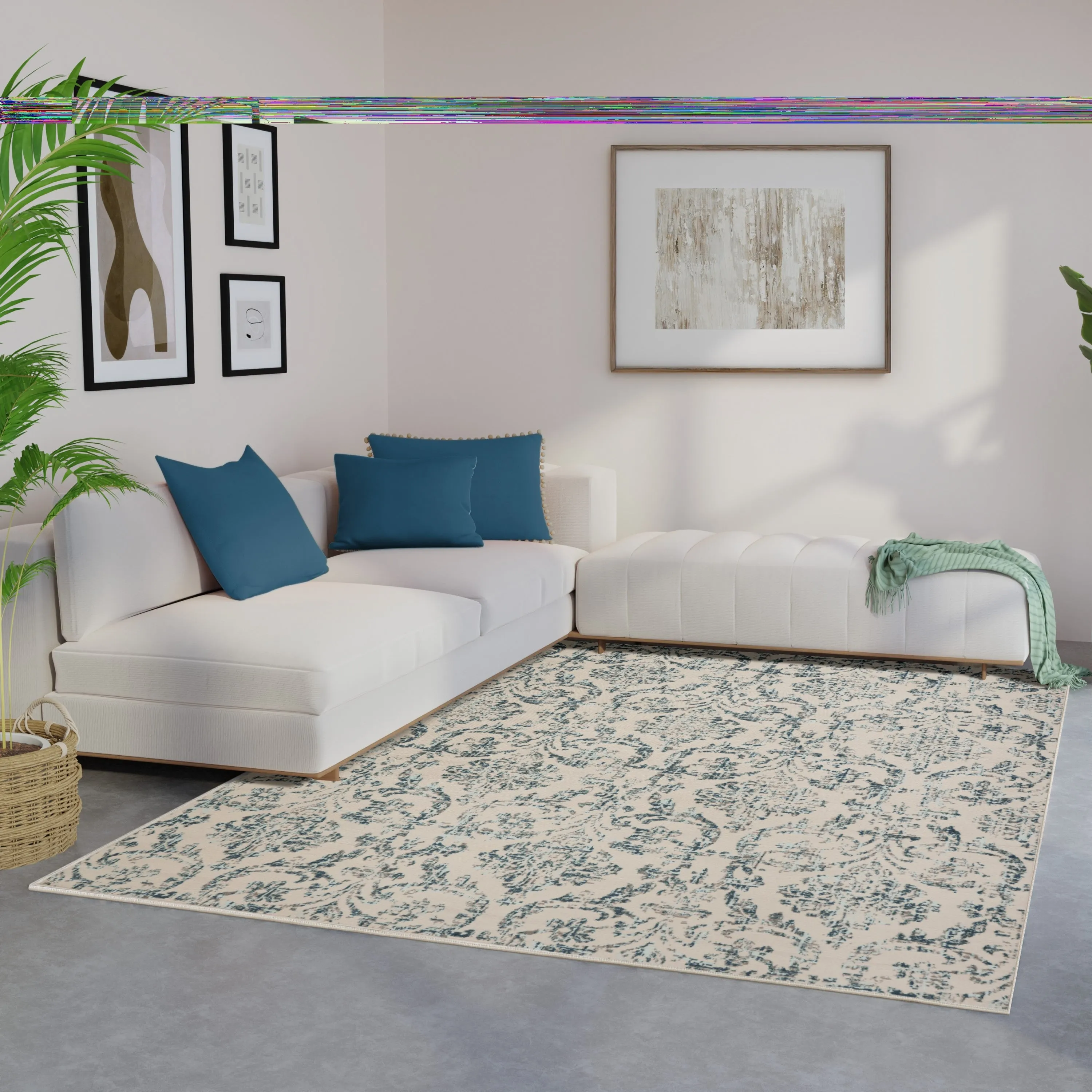 Nourison Jane Farmhouse Vintage Indoor only Damask Area Rug