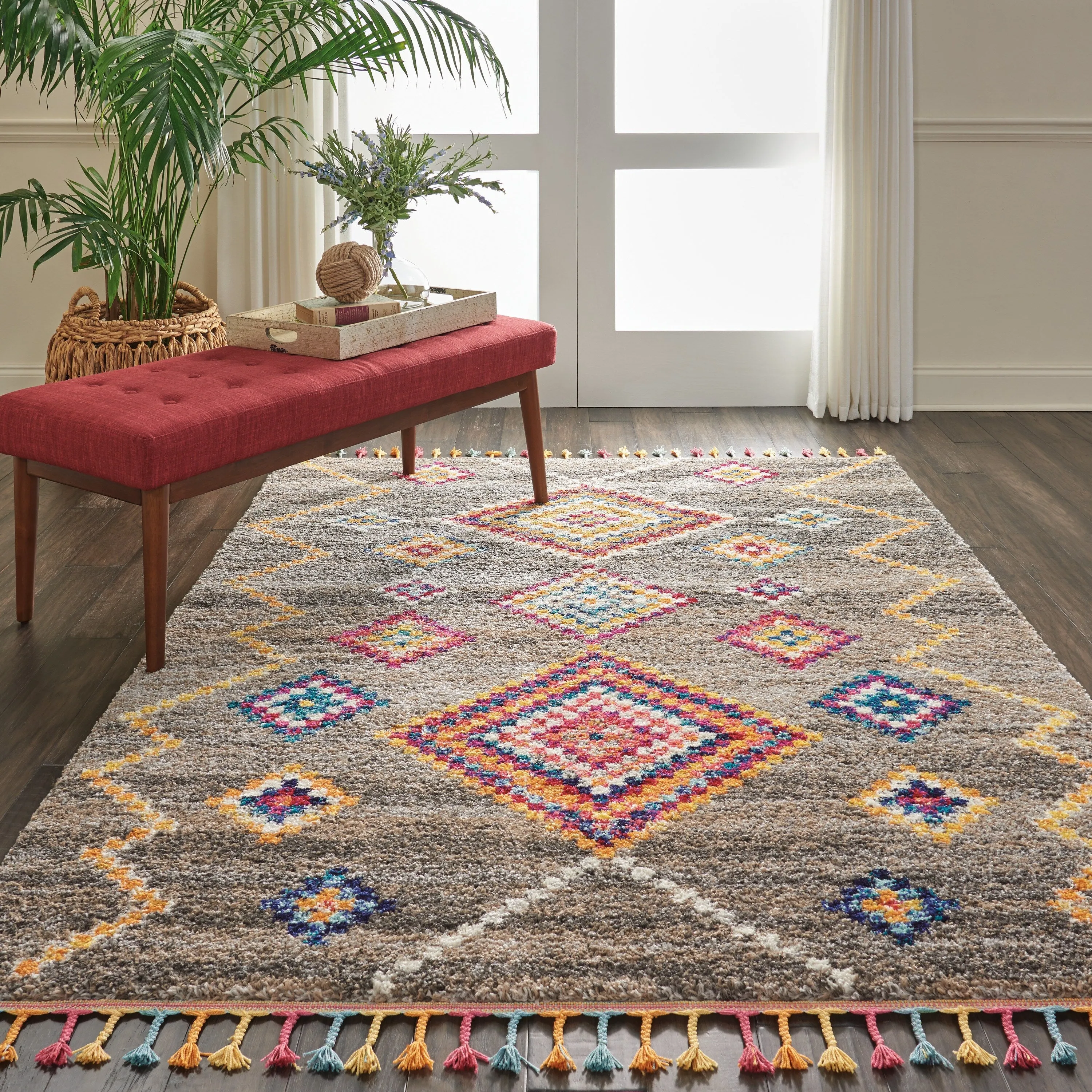 Nourison Moroccan Casbah Boho Geometric Tassel Area Rug