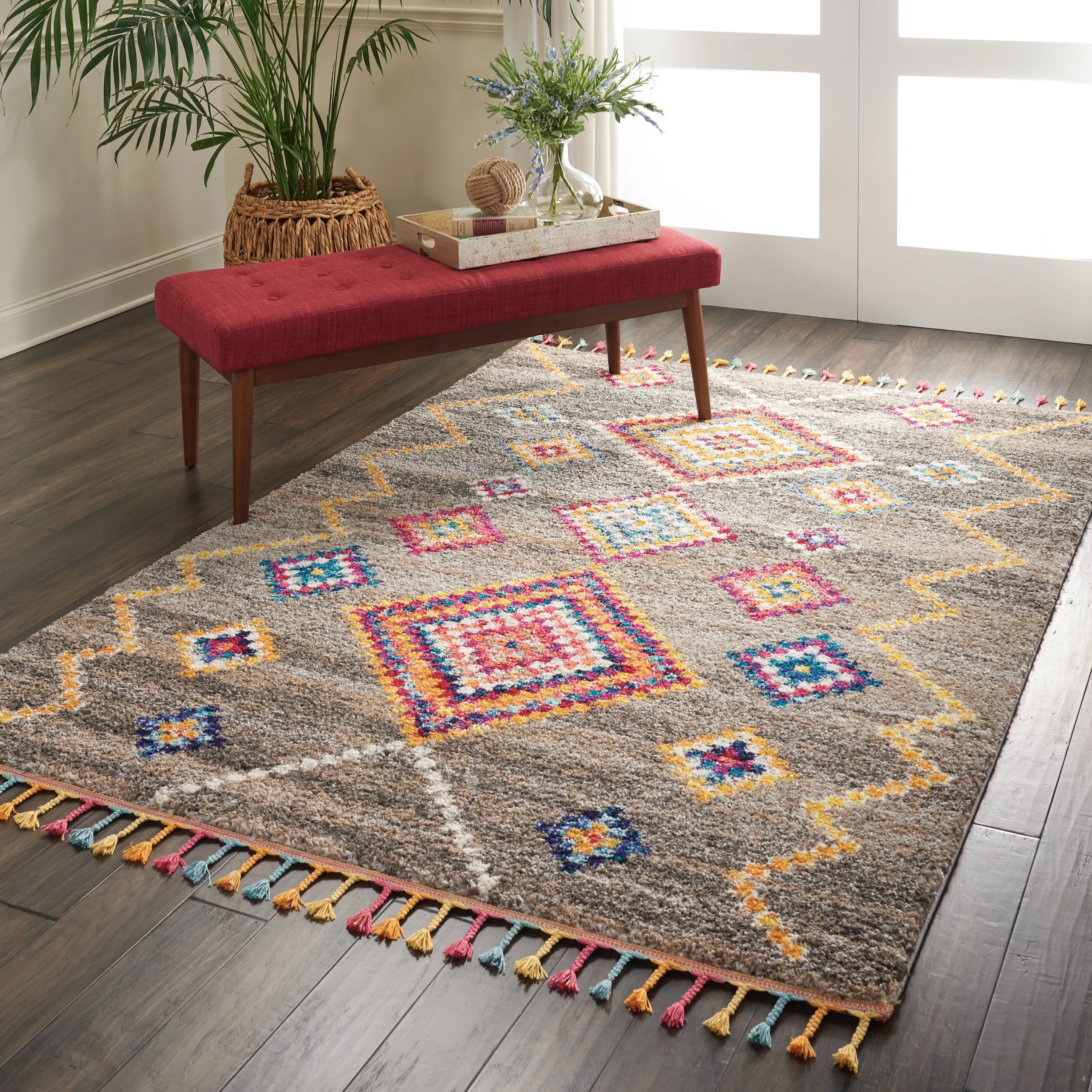 Nourison Moroccan Casbah Boho Geometric Tassel Area Rug
