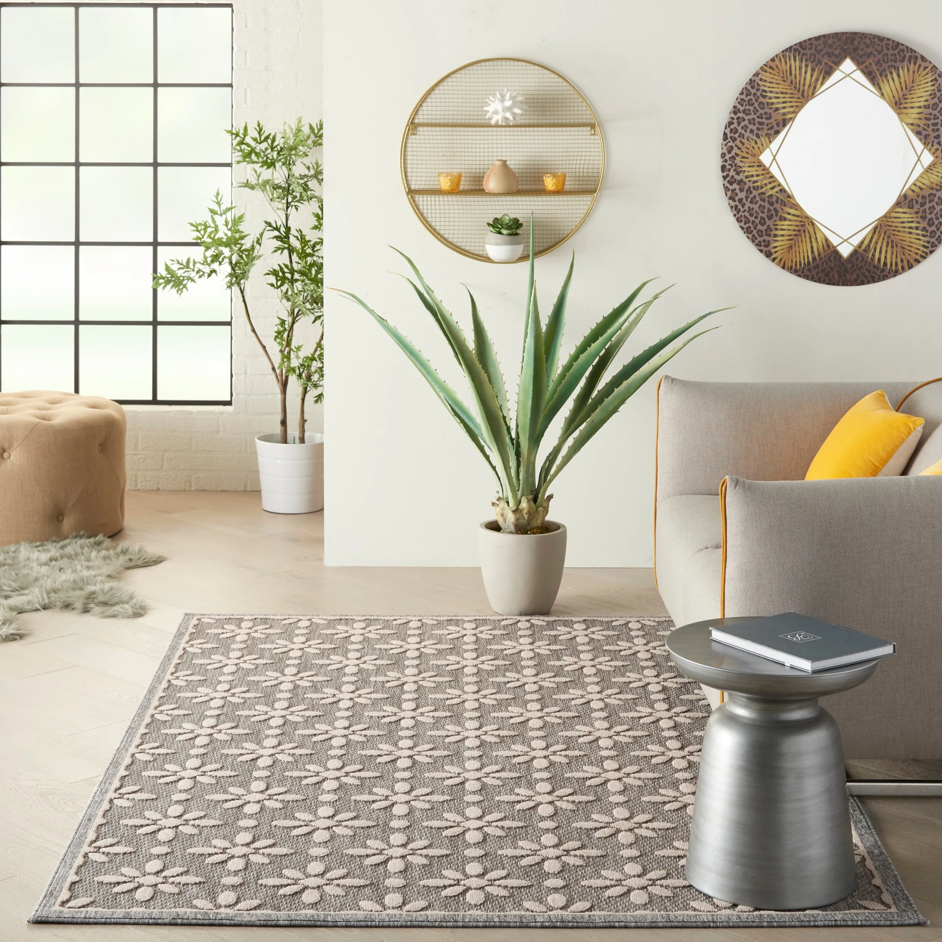 Nourison Palamos Modern Floral Hi Low Geometric Indoor Outdoor Area Rug