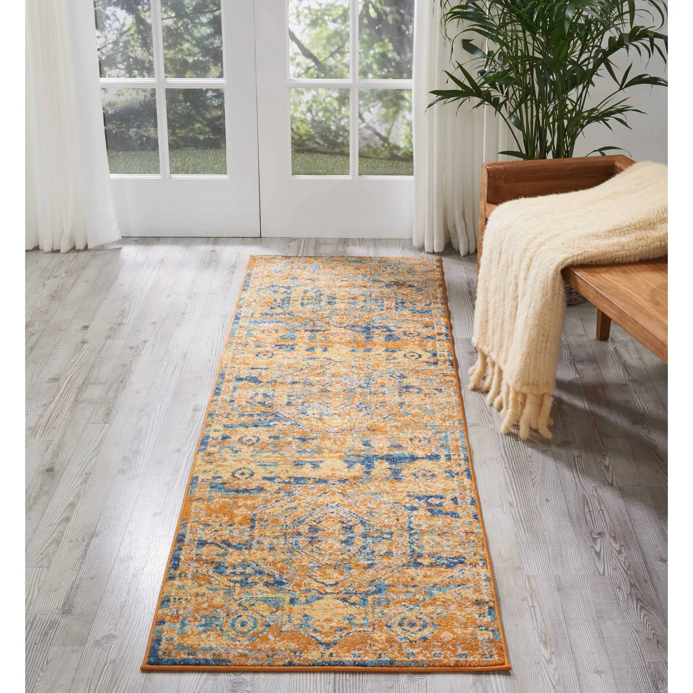 Nourison Passion Distressed Persian Antique Gold Teal Area Rug