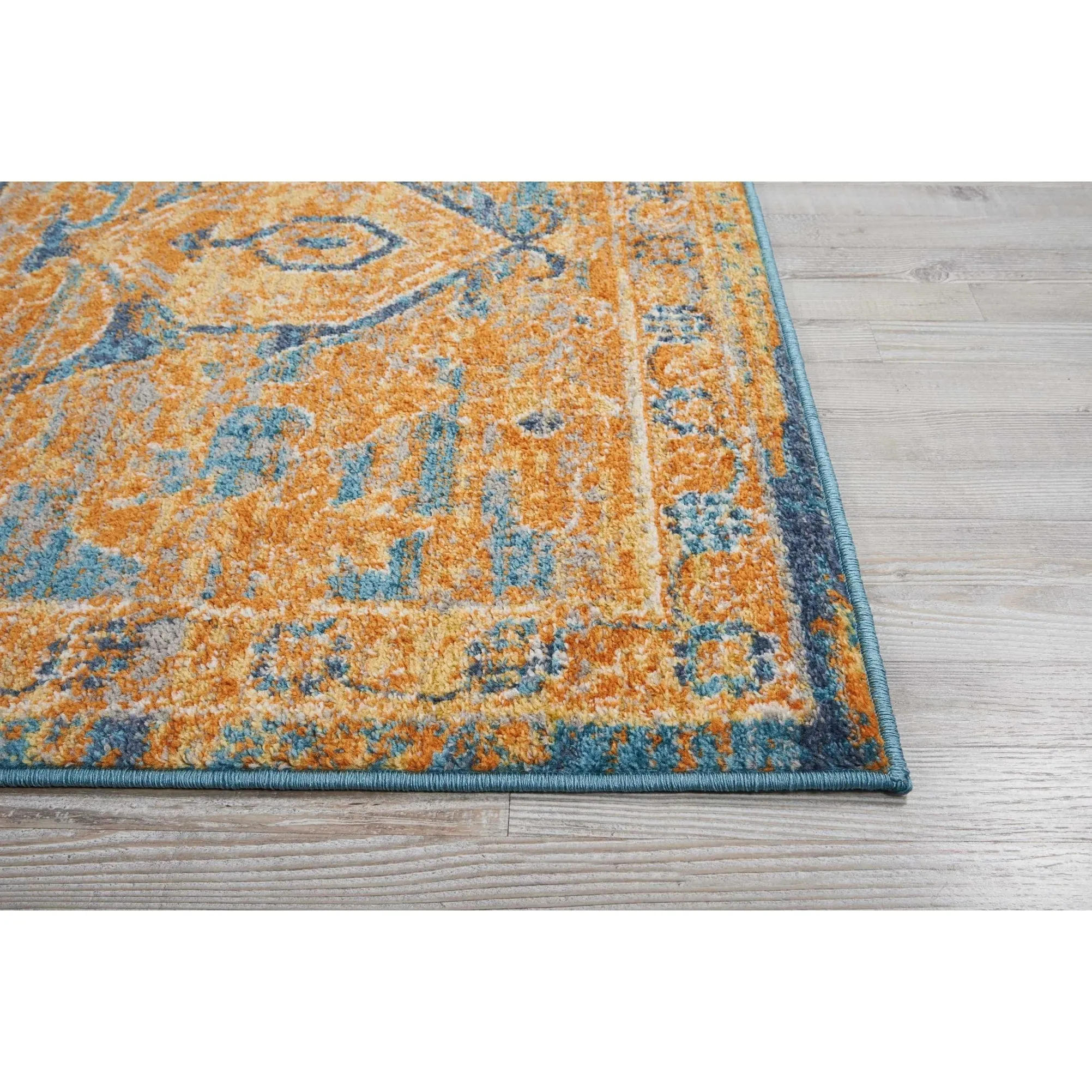 Nourison Passion Distressed Persian Antique Gold Teal Area Rug
