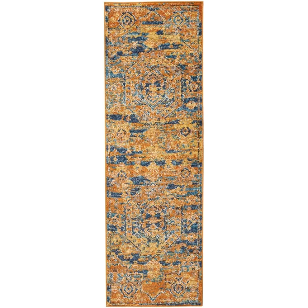 Nourison Passion Distressed Persian Antique Gold Teal Area Rug