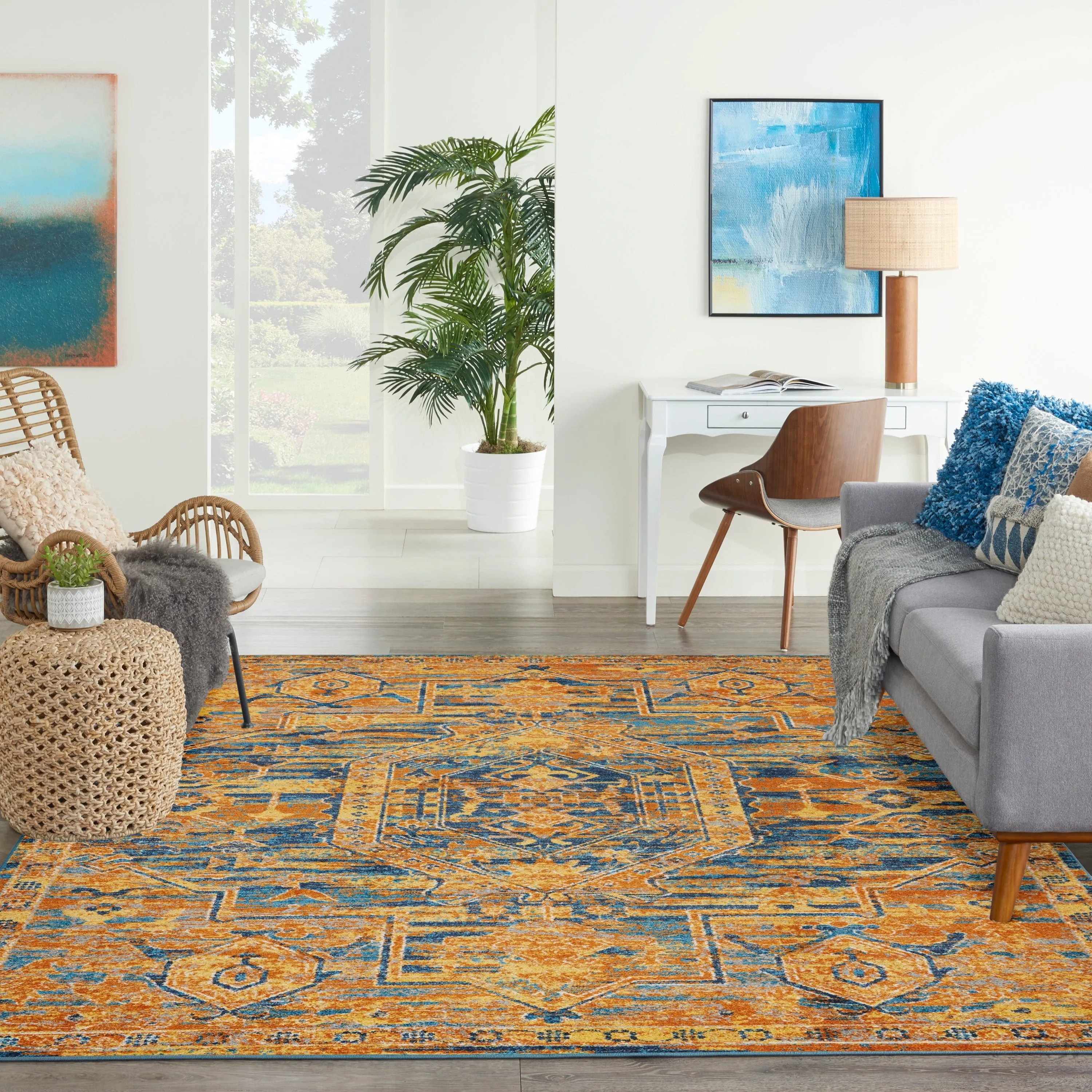 Nourison Passion Distressed Persian Antique Gold Teal Area Rug