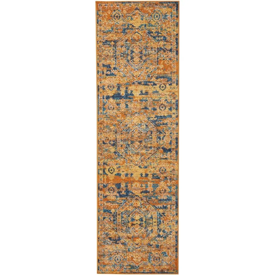 Nourison Passion Distressed Persian Antique Gold Teal Area Rug