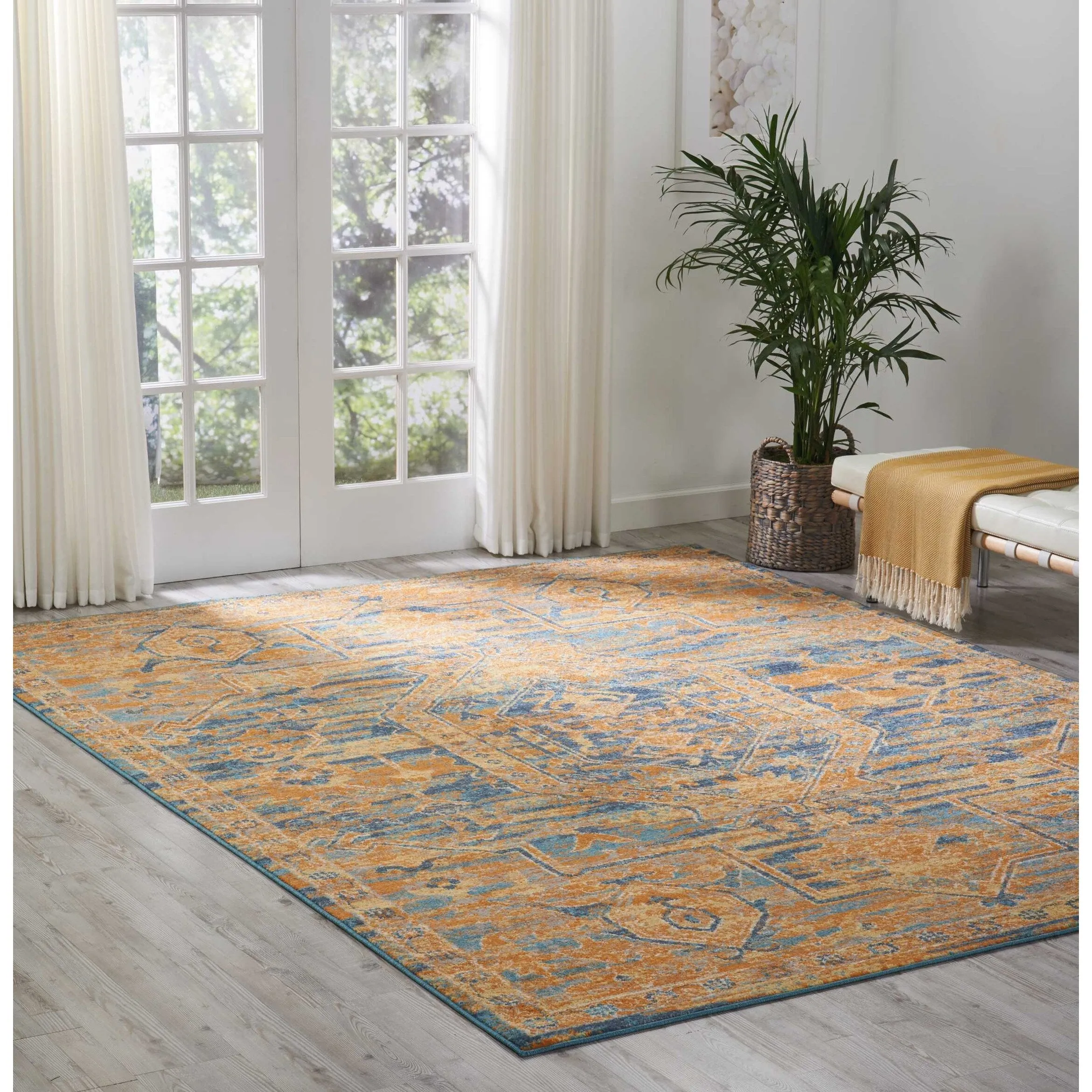 Nourison Passion Distressed Persian Antique Gold Teal Area Rug
