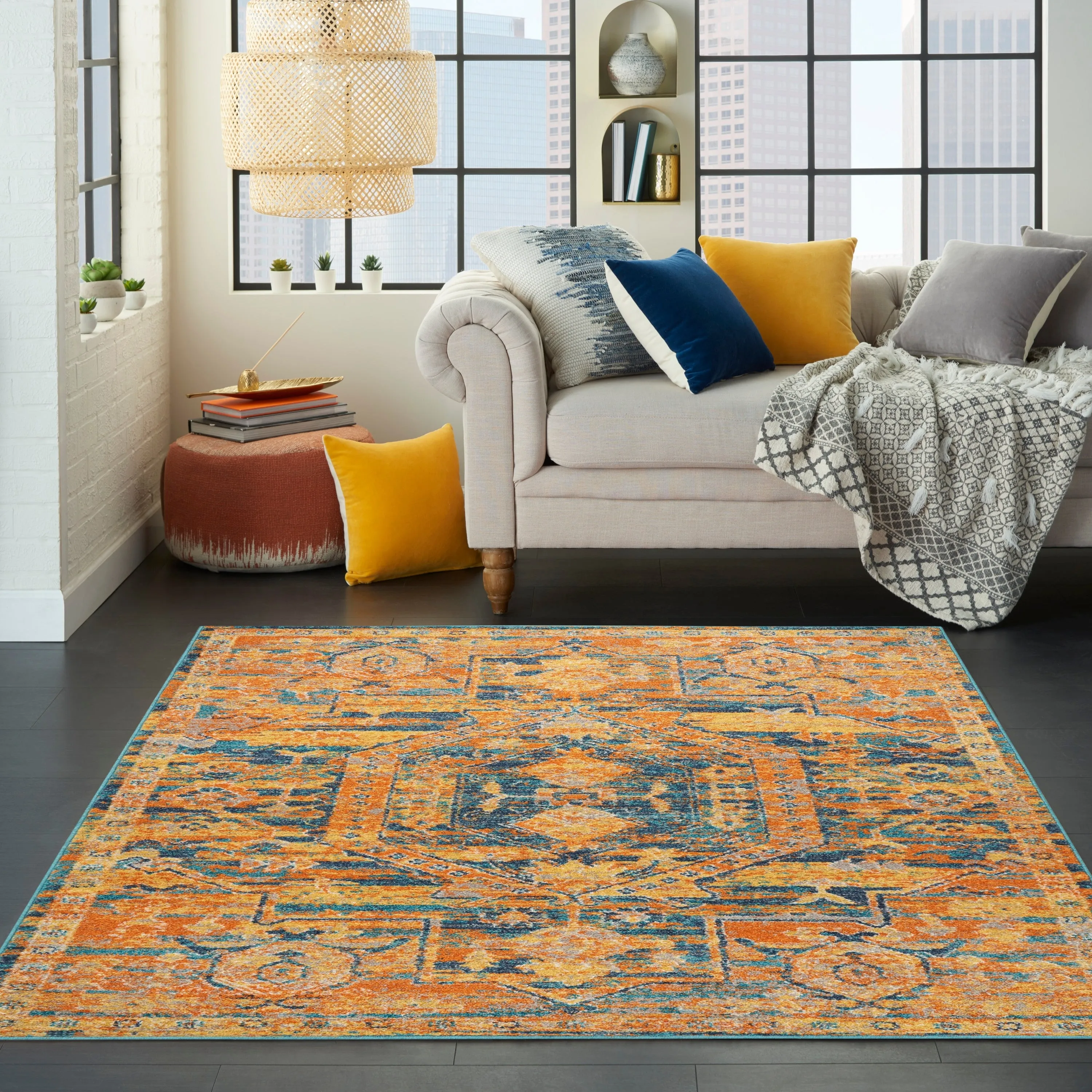 Nourison Passion Distressed Persian Antique Gold Teal Area Rug