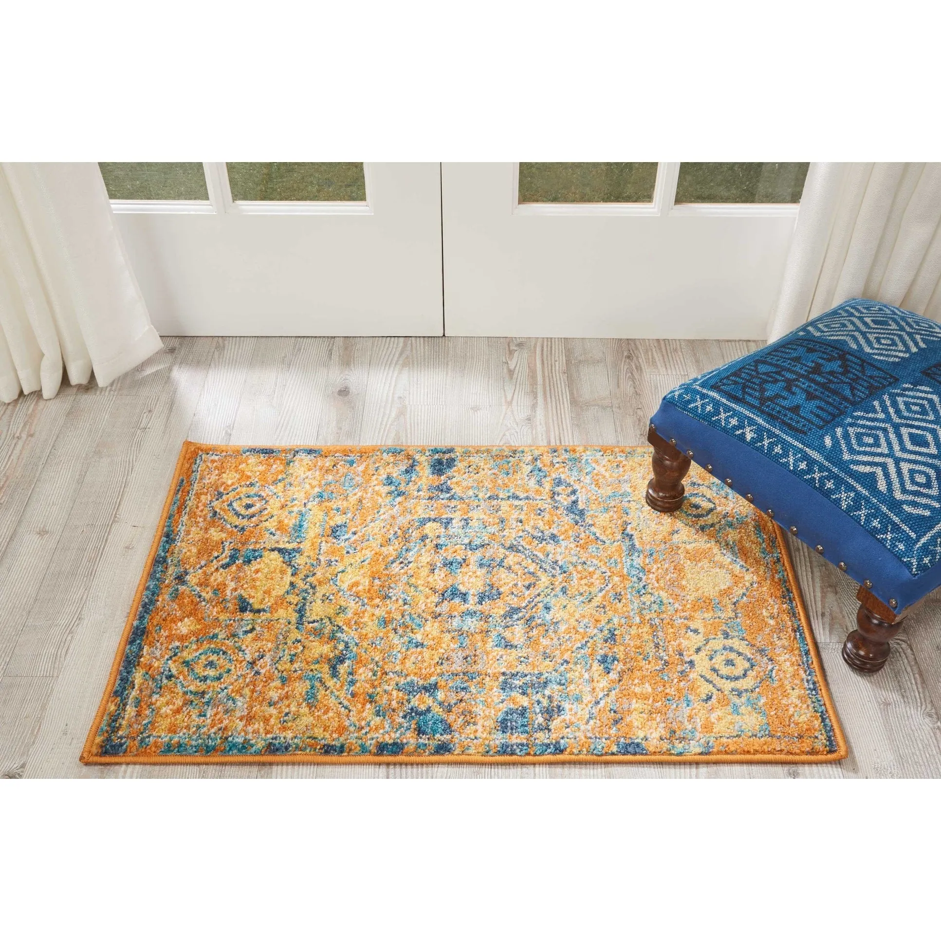 Nourison Passion Distressed Persian Antique Gold Teal Area Rug