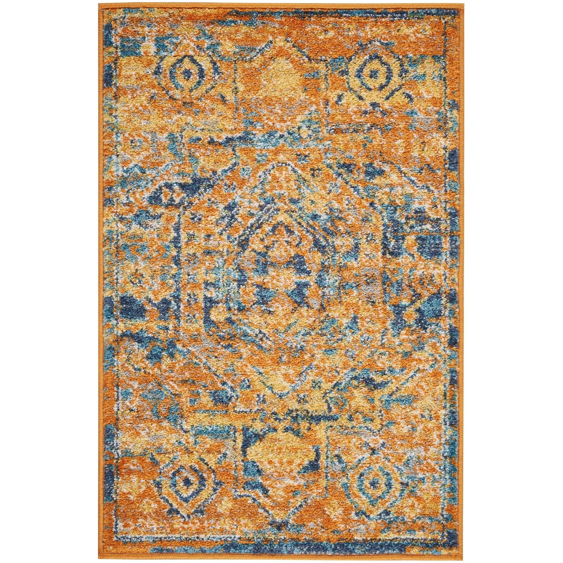 Nourison Passion Distressed Persian Antique Gold Teal Area Rug