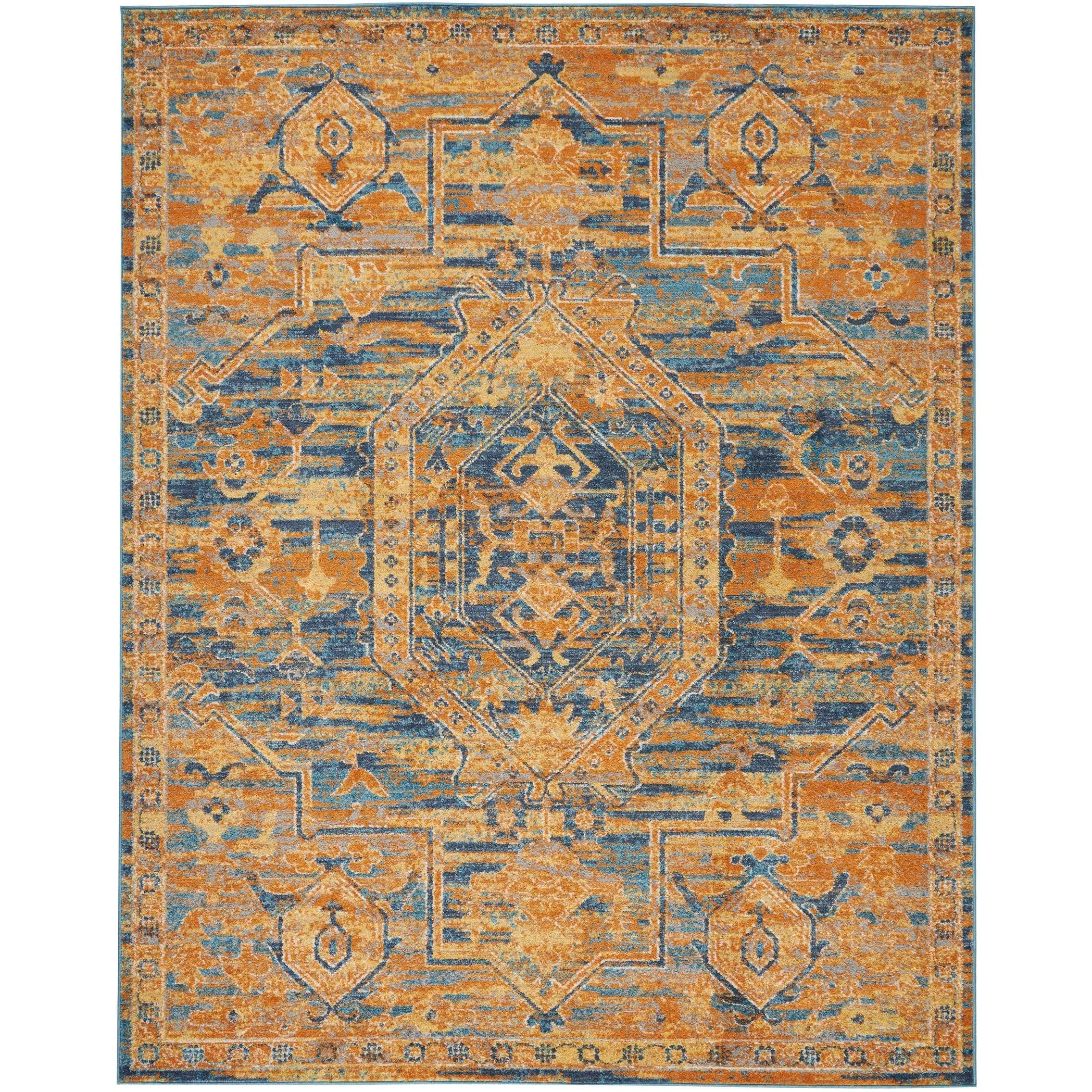 Nourison Passion Distressed Persian Antique Gold Teal Area Rug