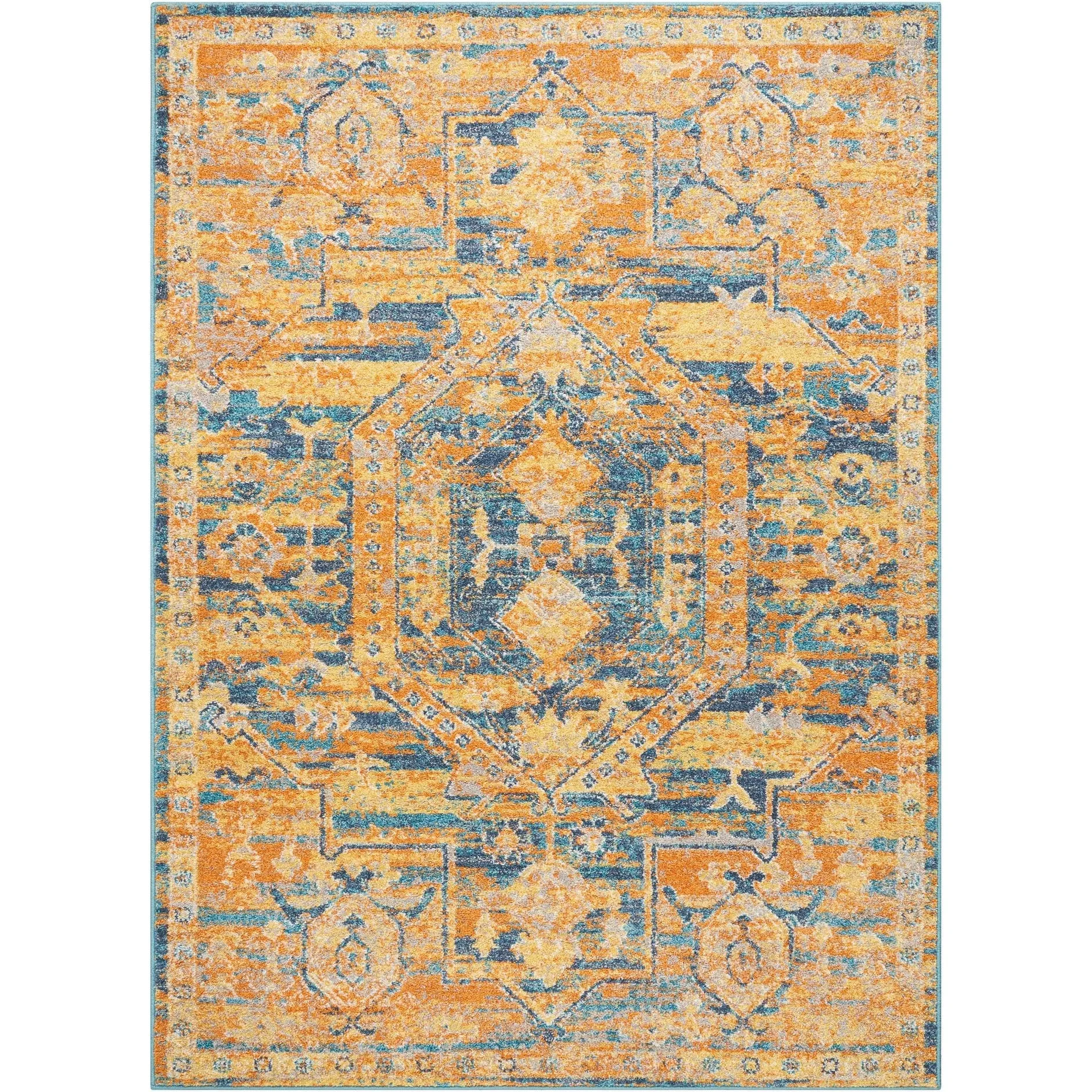 Nourison Passion Distressed Persian Antique Gold Teal Area Rug