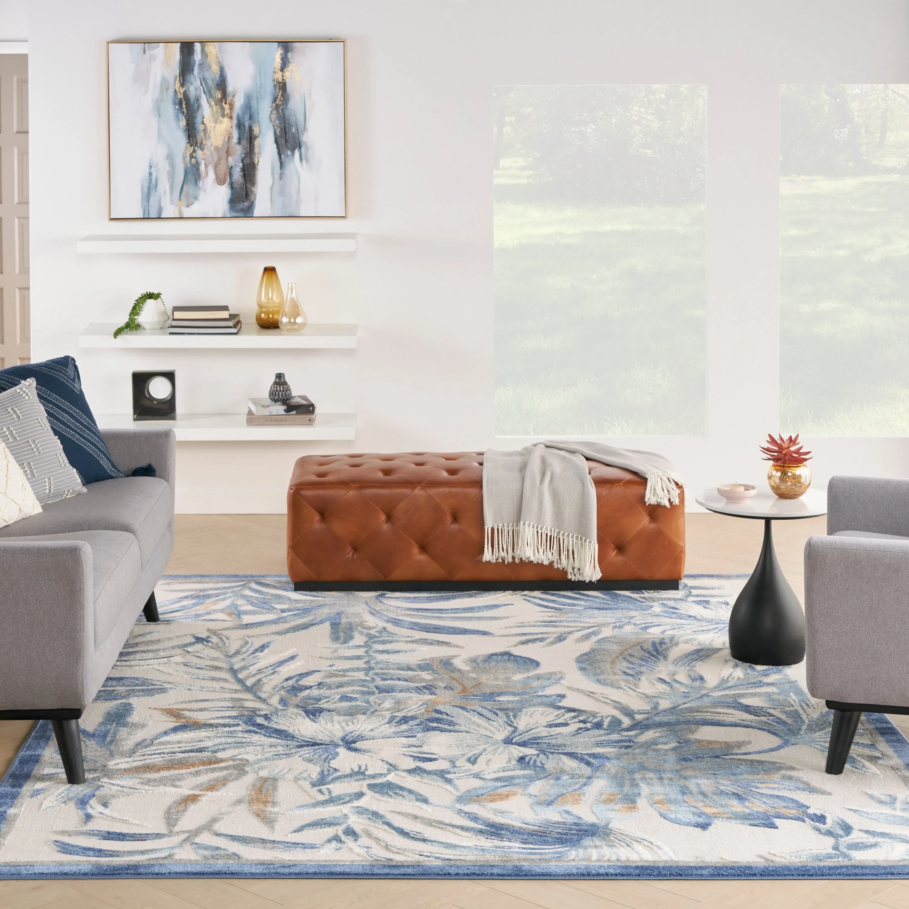 Nourison Pompeii Tropical Contemporary Bordered Area Rug