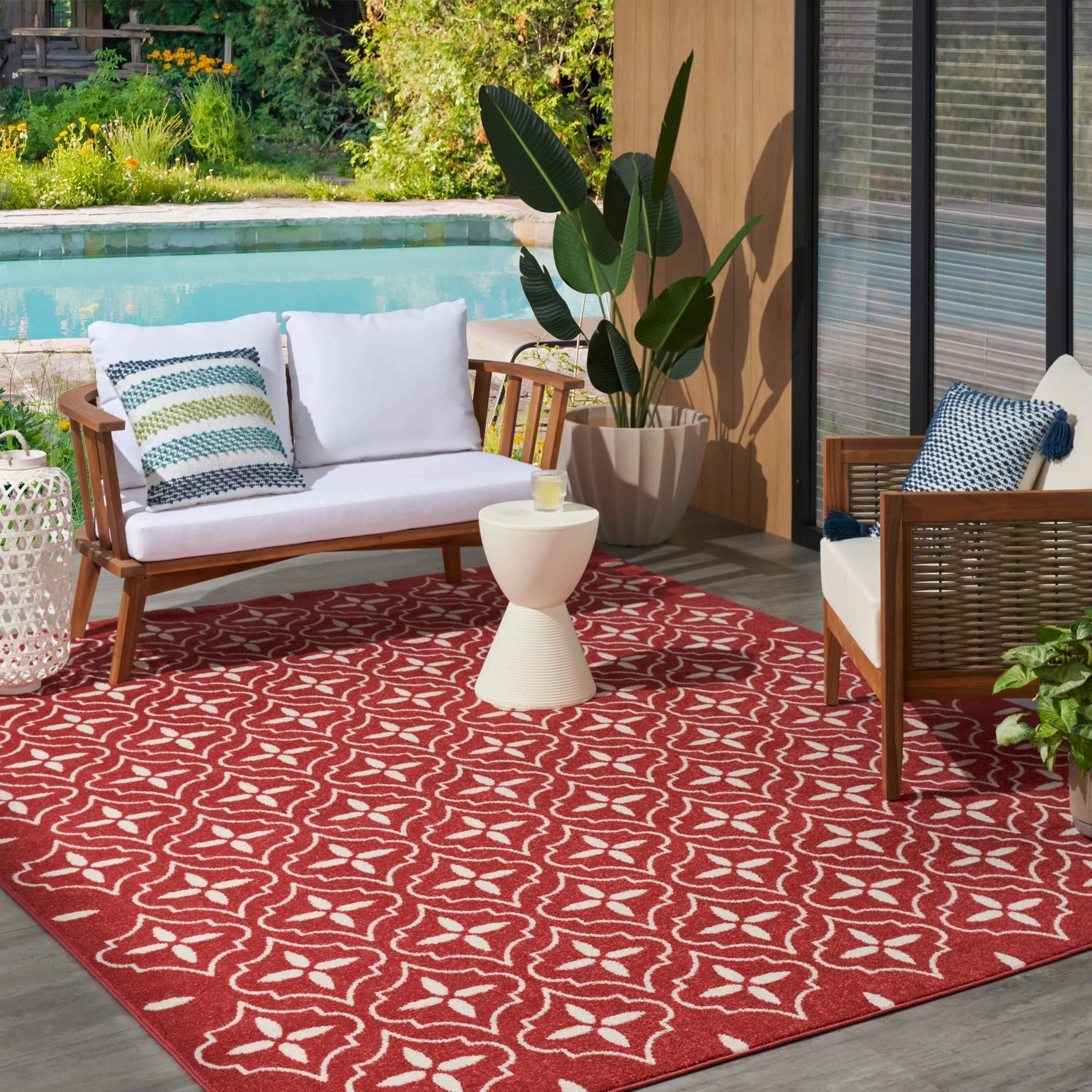 Nourison Sandy Indoor / Outdoor Blue Moroccan Area Rug