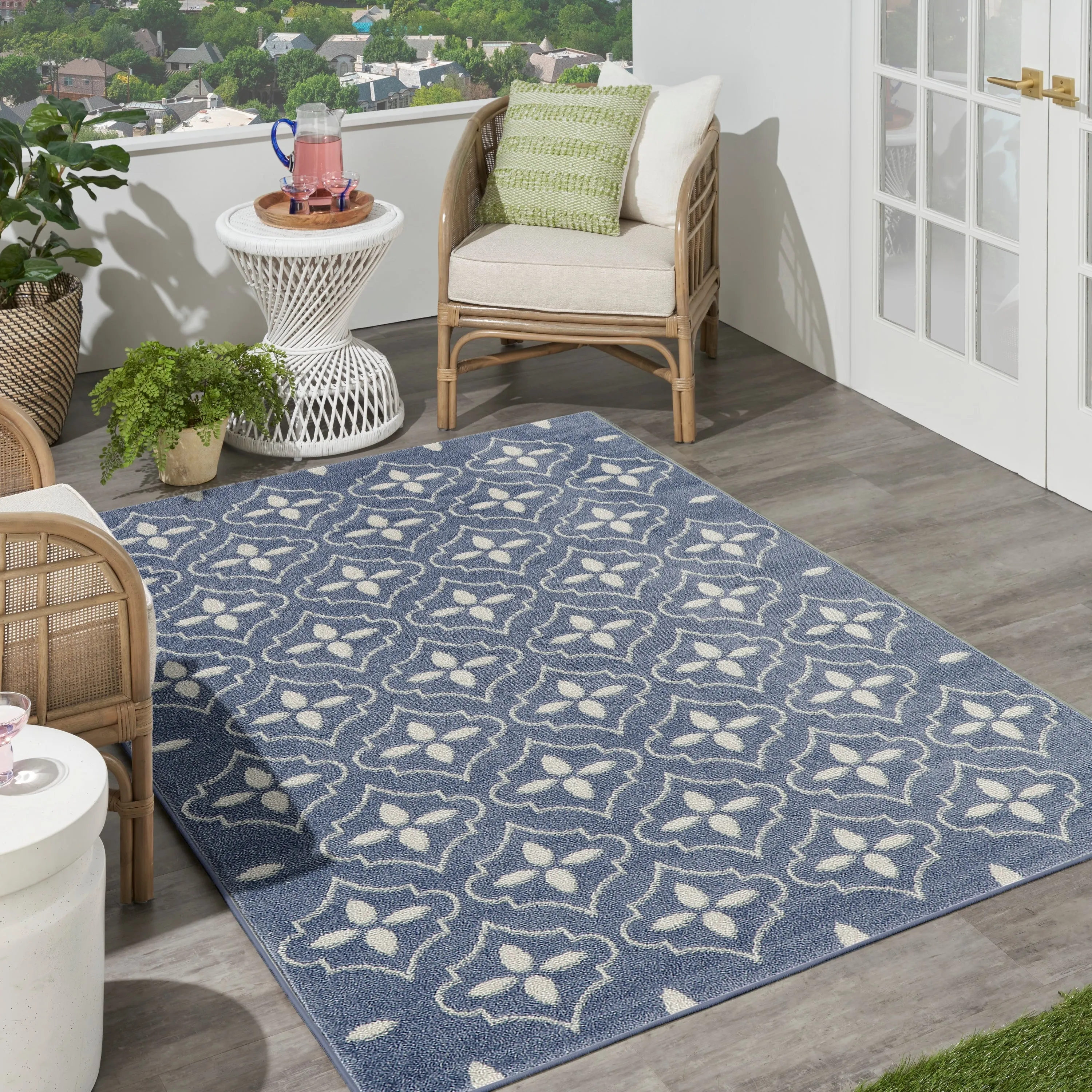 Nourison Sandy Indoor / Outdoor Blue Moroccan Area Rug