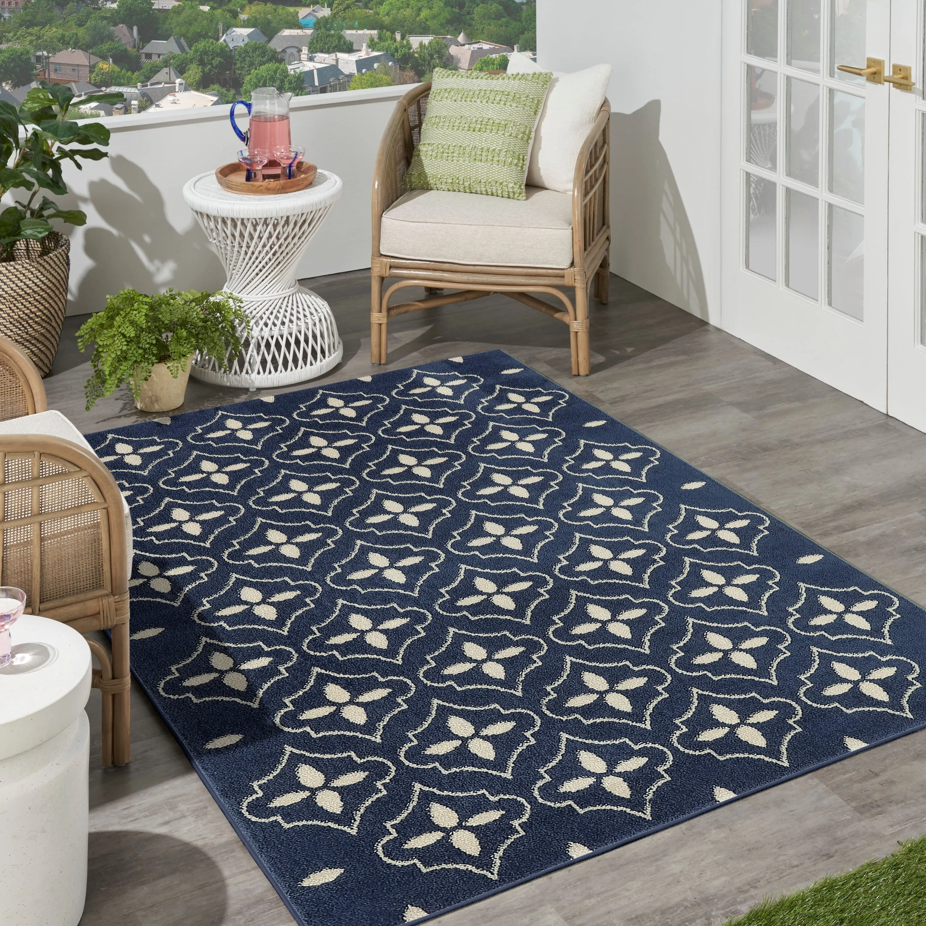 Nourison Sandy Indoor / Outdoor Blue Moroccan Area Rug