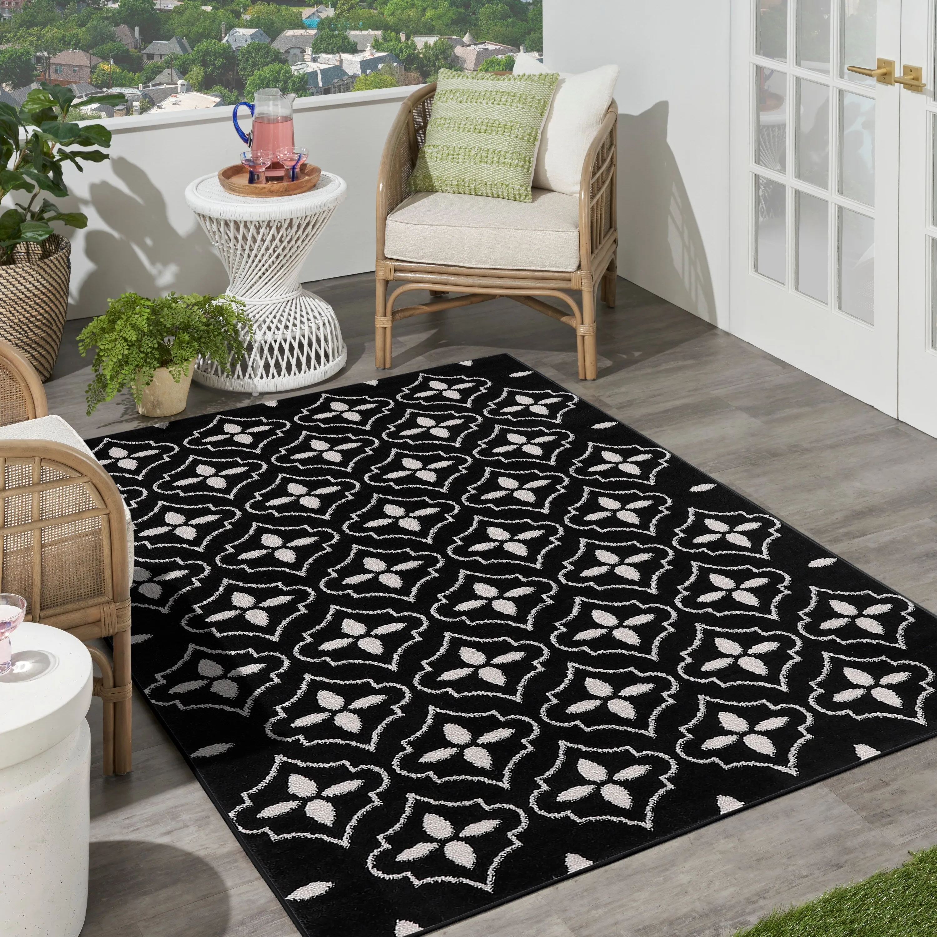 Nourison Sandy Indoor / Outdoor Blue Moroccan Area Rug