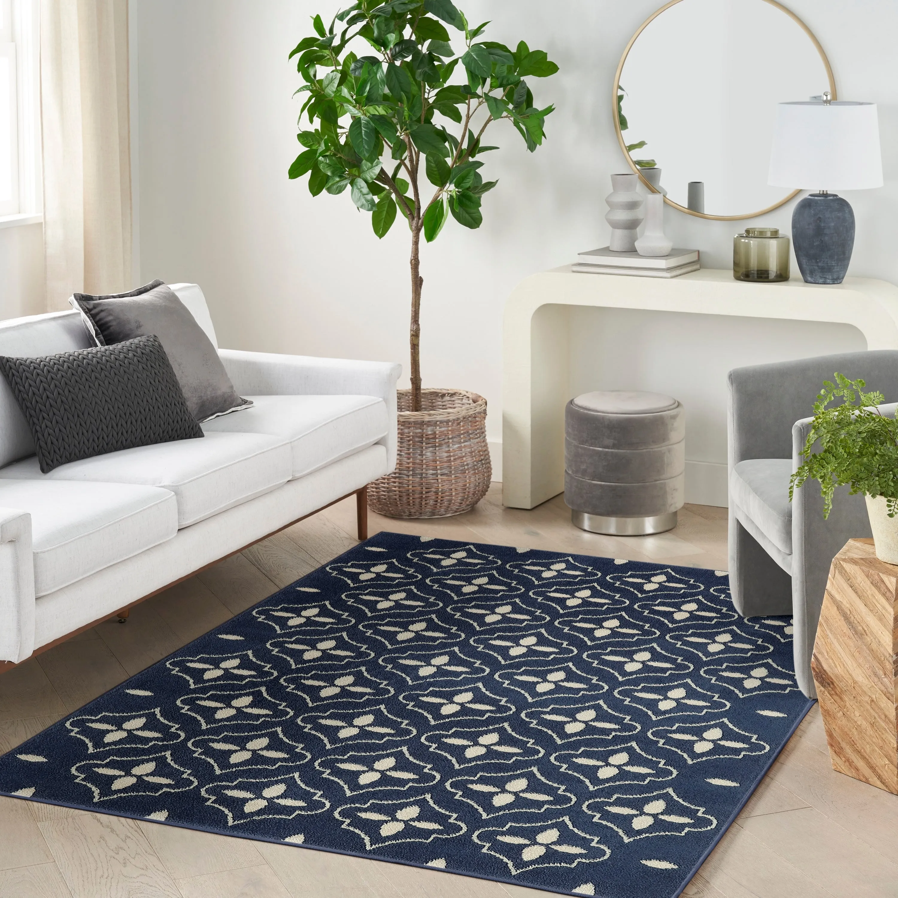 Nourison Sandy Indoor / Outdoor Blue Moroccan Area Rug
