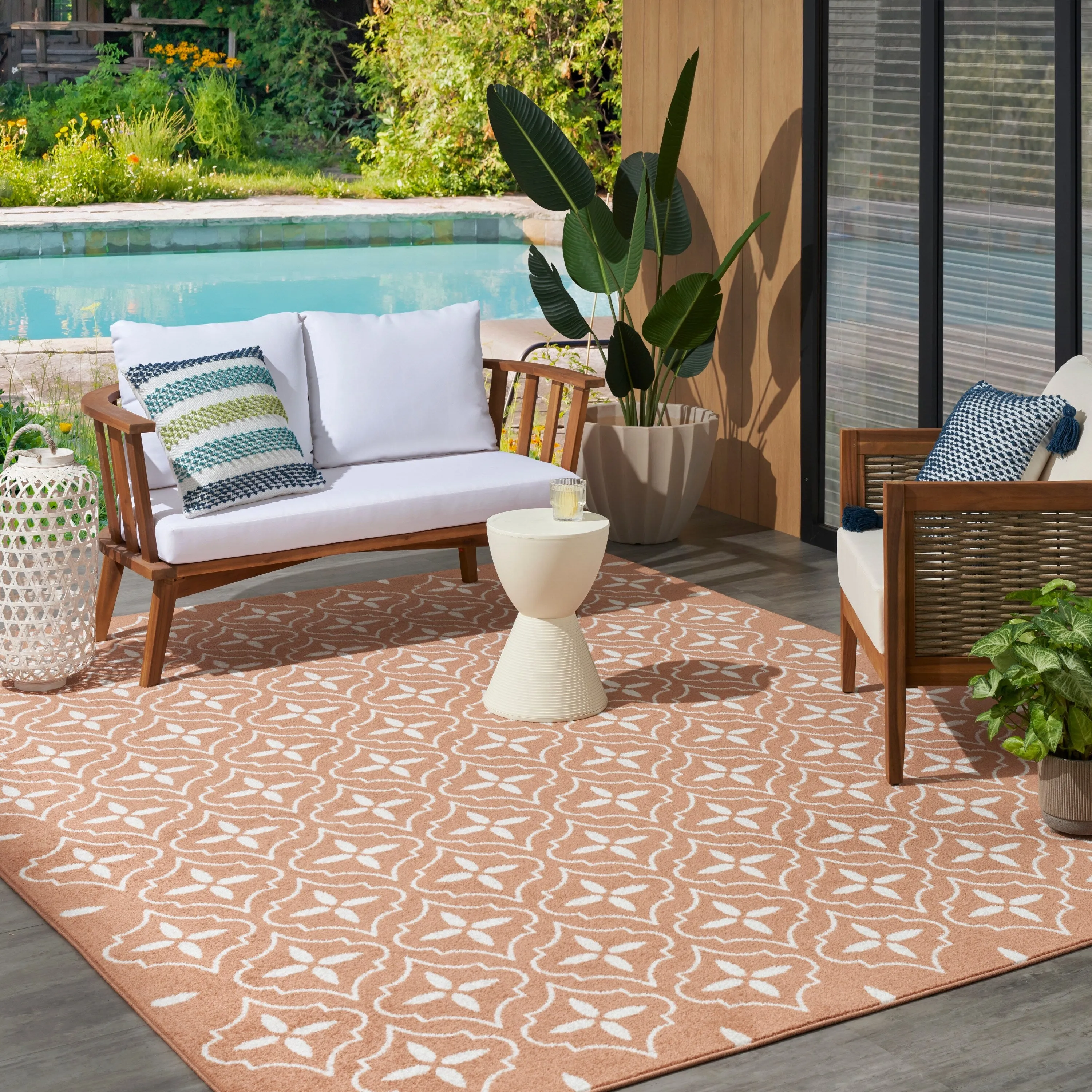 Nourison Sandy Indoor / Outdoor Blue Moroccan Area Rug