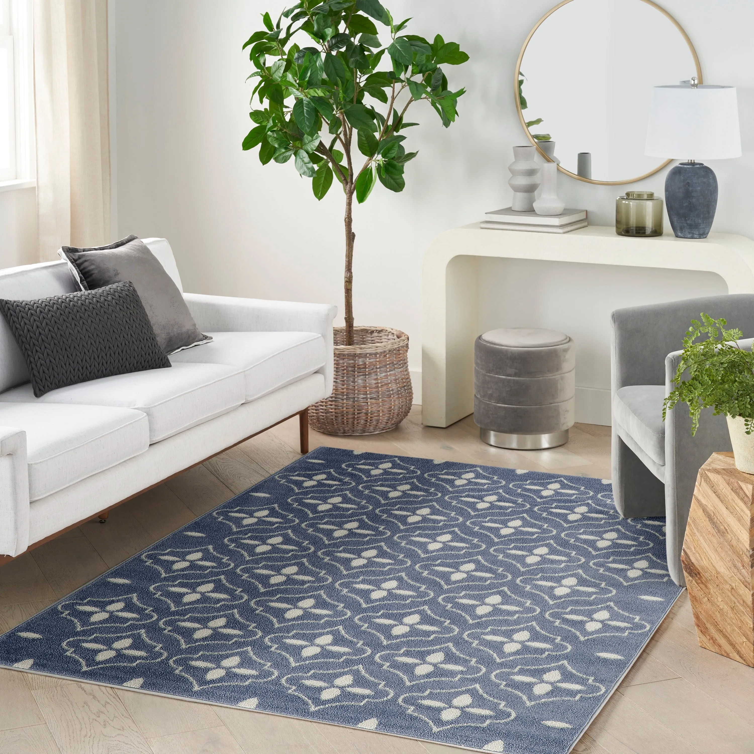 Nourison Sandy Indoor / Outdoor Blue Moroccan Area Rug
