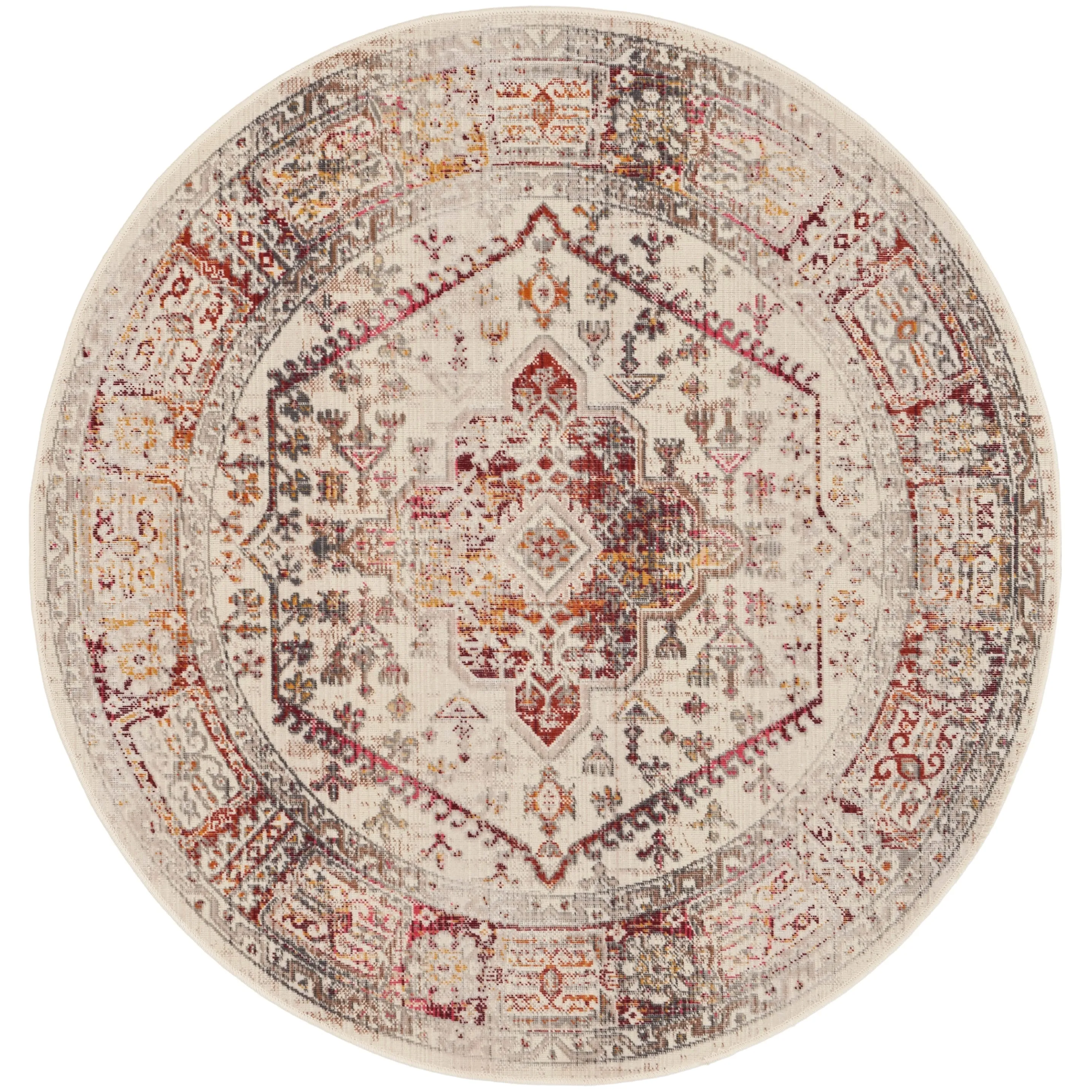 Nourison Vintage Kashan Persian Medallion Ivory Red Area Rug