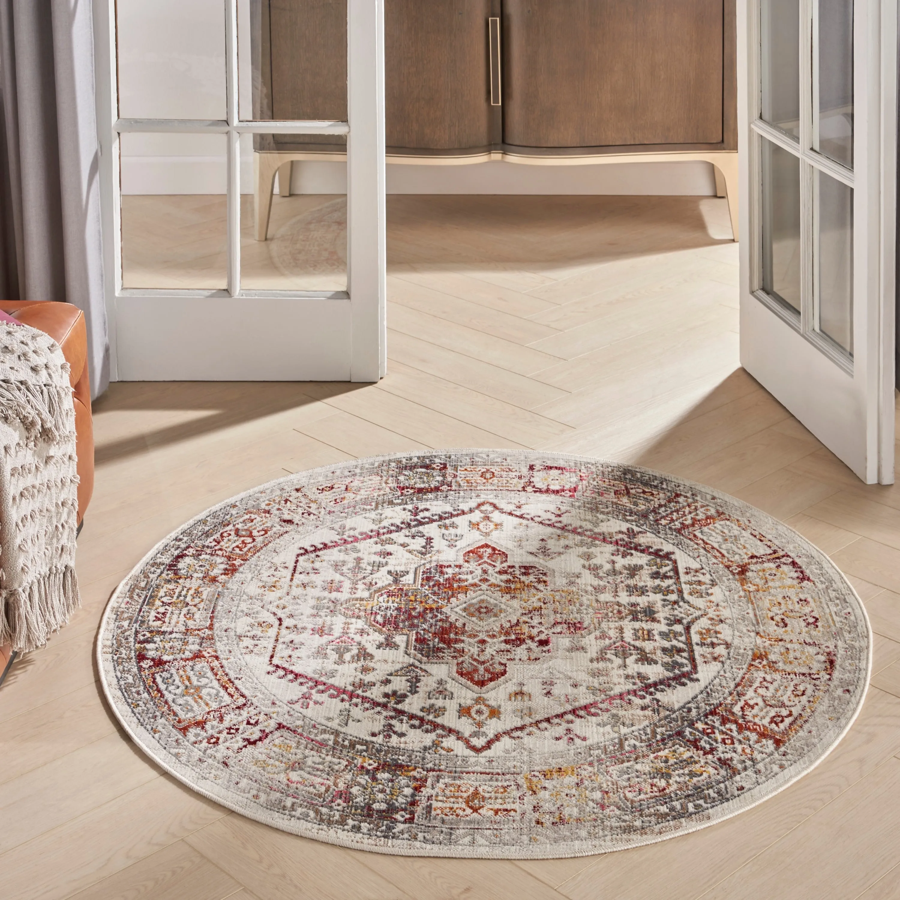 Nourison Vintage Kashan Persian Medallion Ivory Red Area Rug