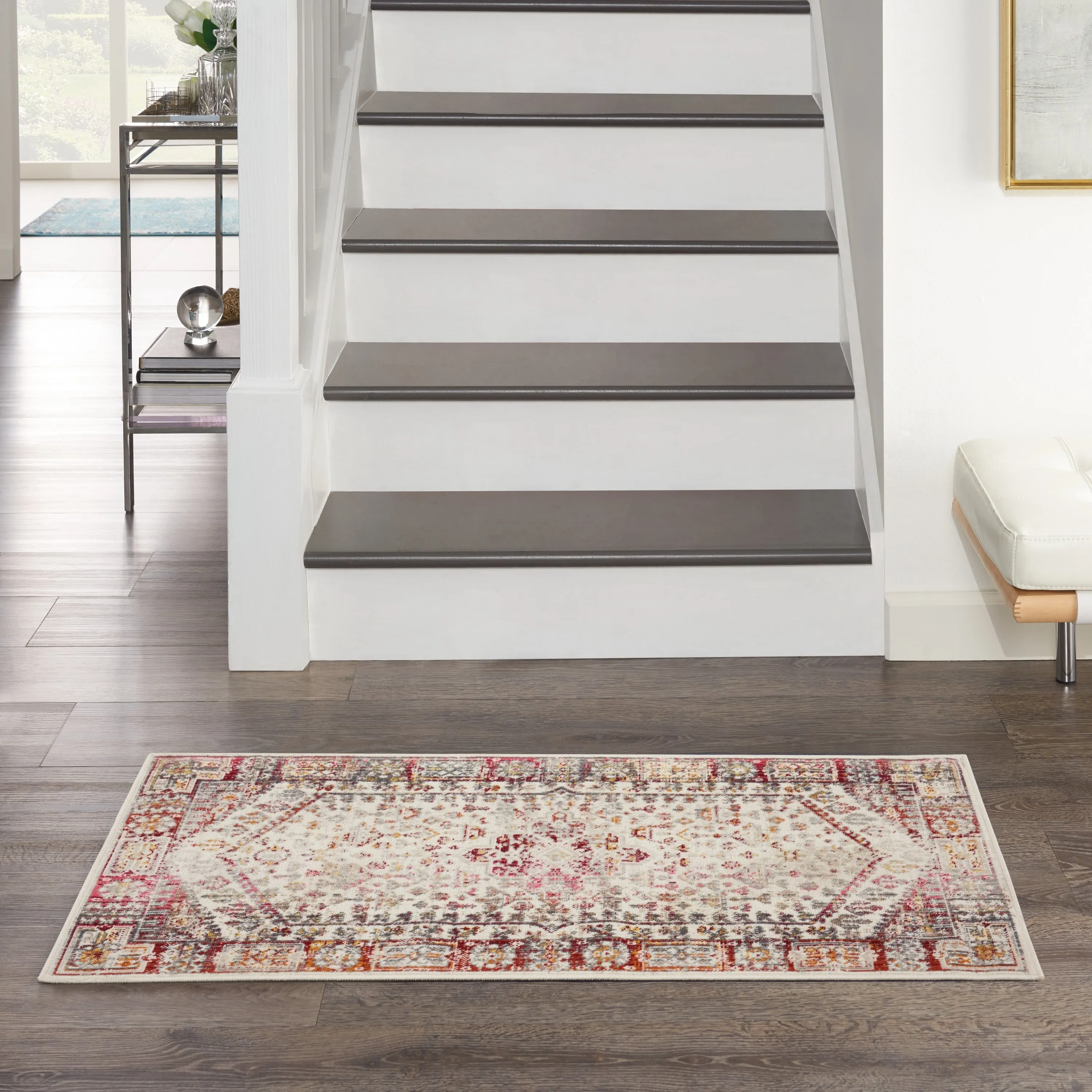 Nourison Vintage Kashan Persian Medallion Ivory Red Area Rug