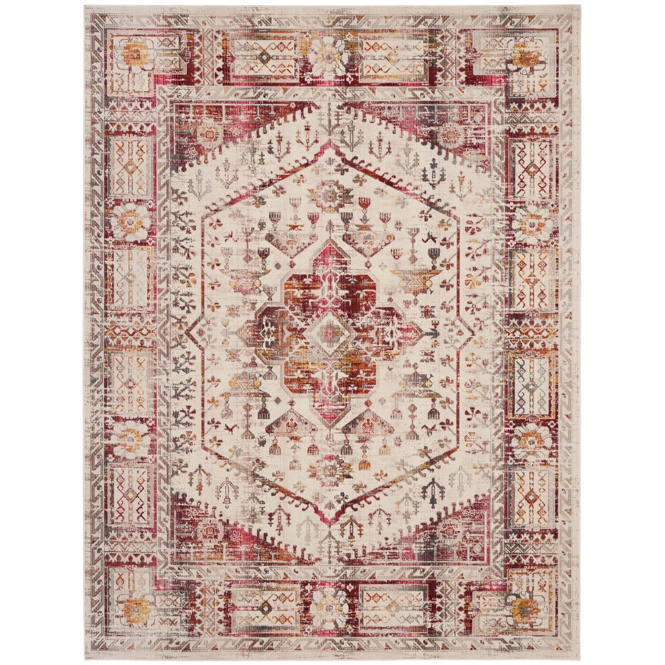 Nourison Vintage Kashan Persian Medallion Ivory Red Area Rug