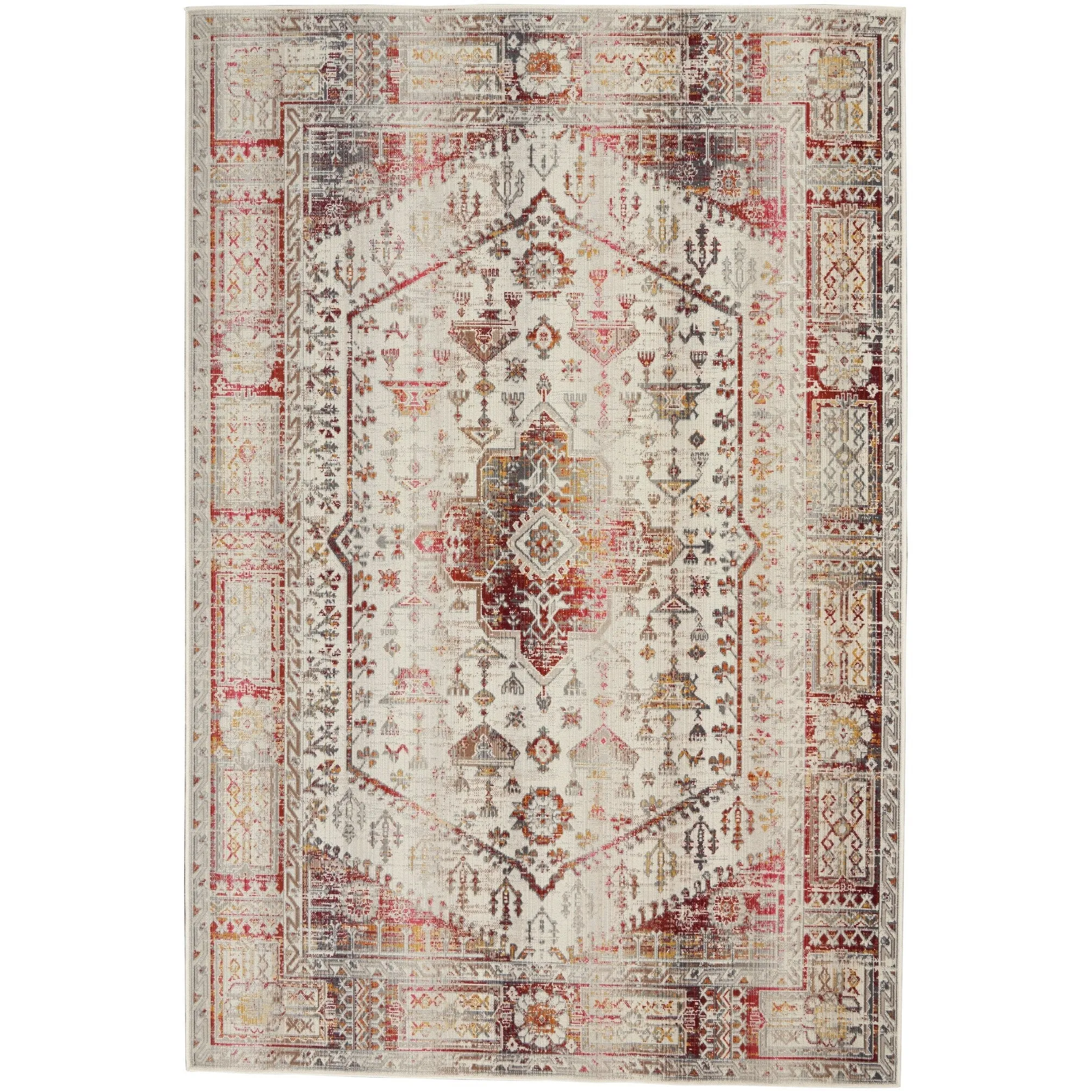 Nourison Vintage Kashan Persian Medallion Ivory Red Area Rug