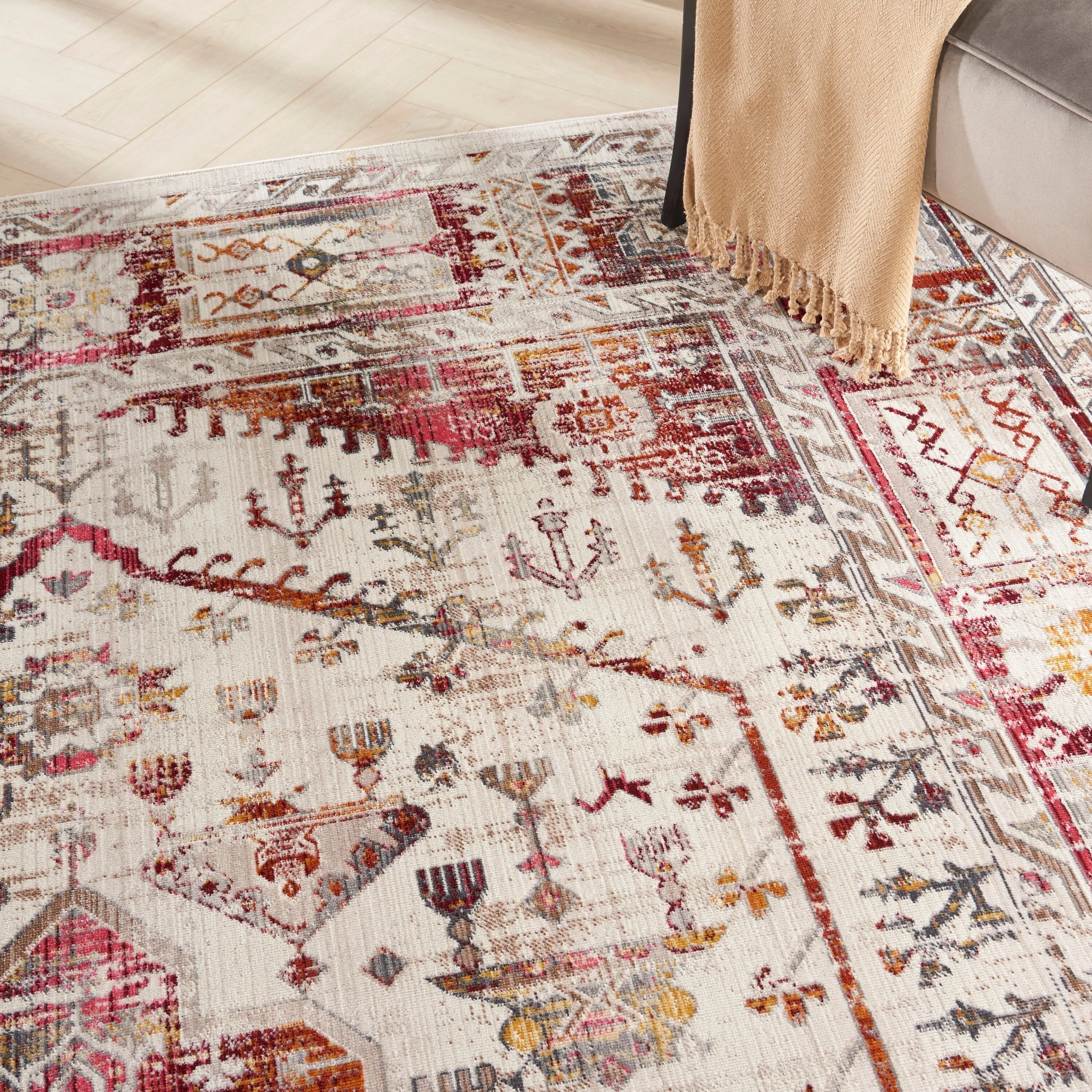 Nourison Vintage Kashan Persian Medallion Ivory Red Area Rug