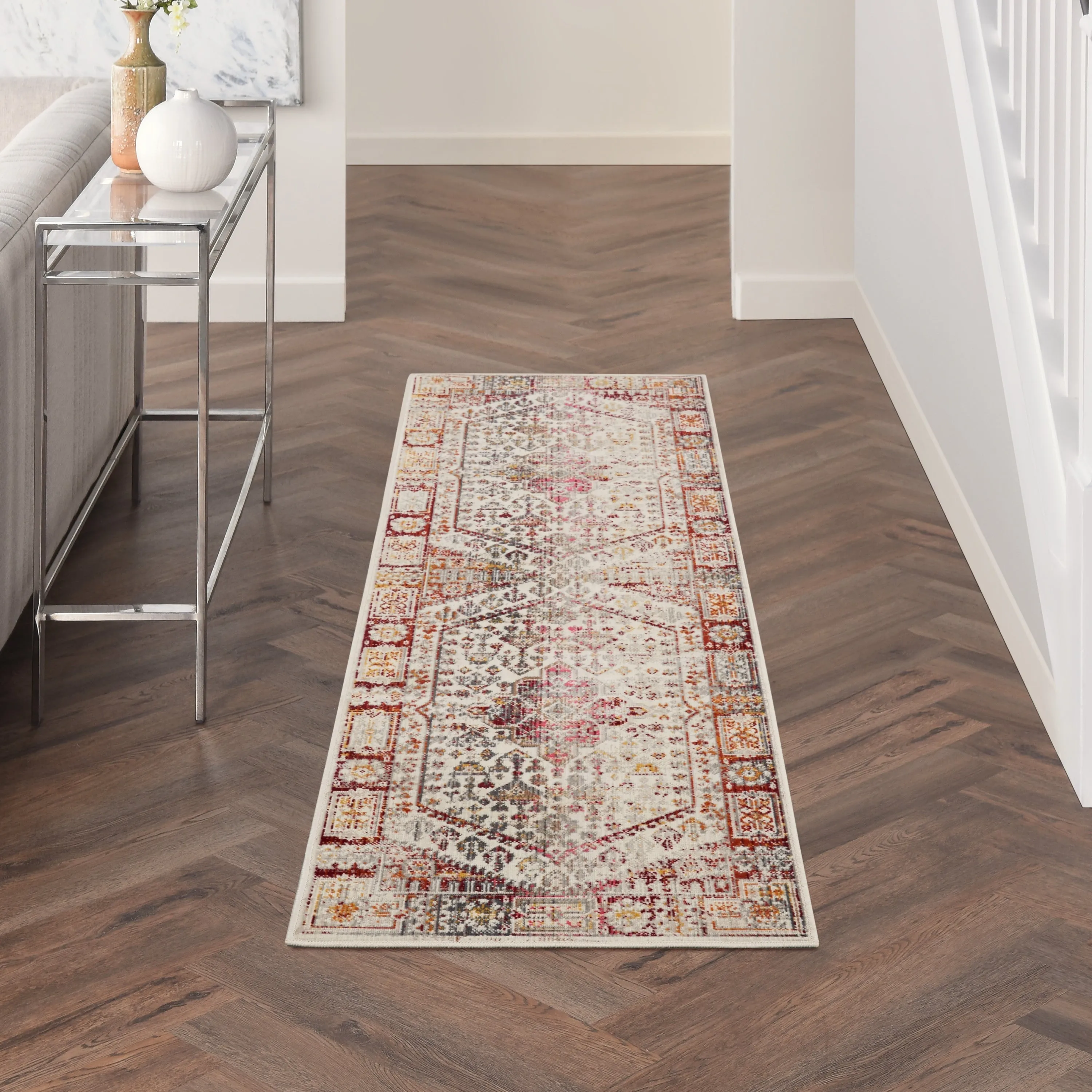 Nourison Vintage Kashan Persian Medallion Ivory Red Area Rug