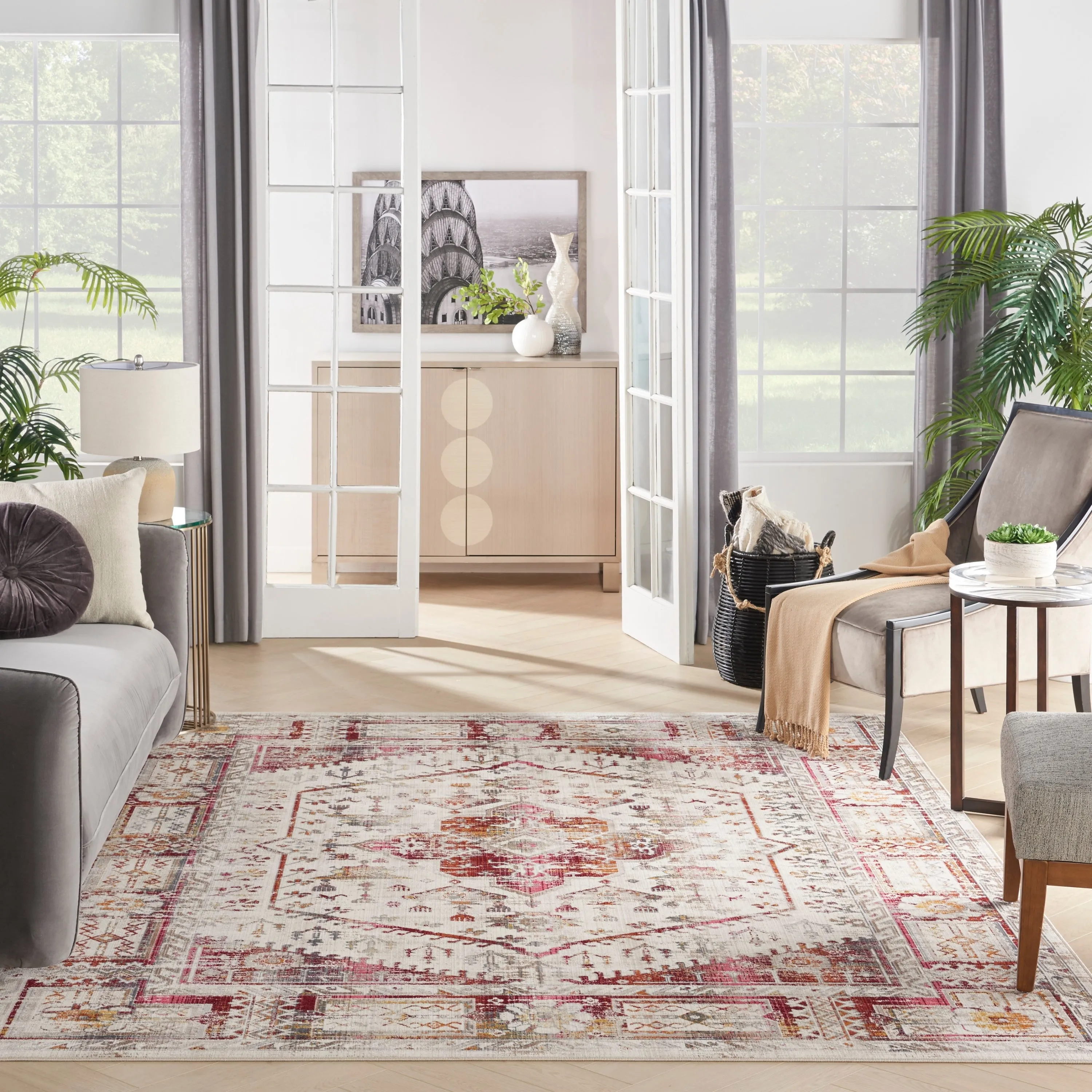 Nourison Vintage Kashan Persian Medallion Ivory Red Area Rug