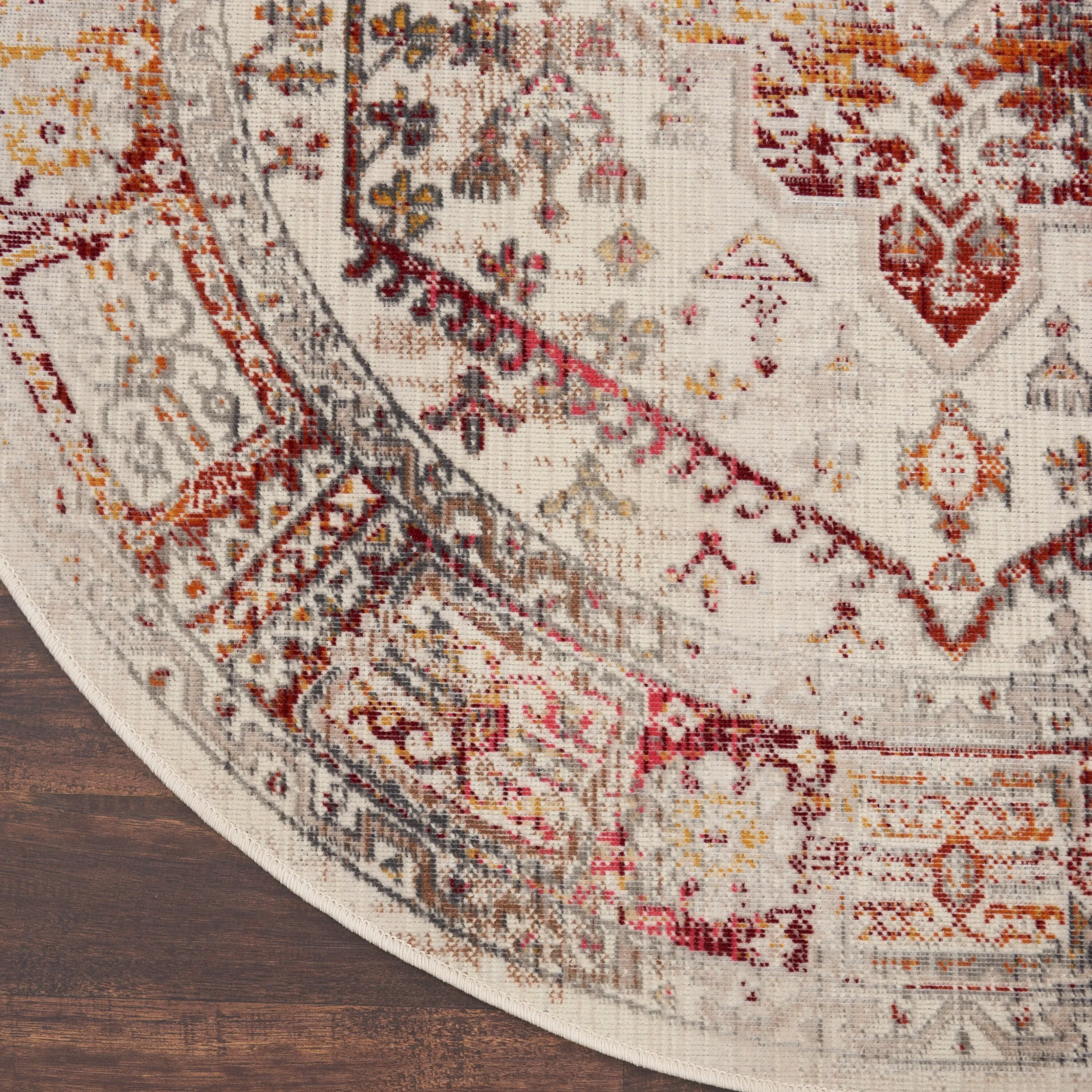 Nourison Vintage Kashan Persian Medallion Ivory Red Area Rug
