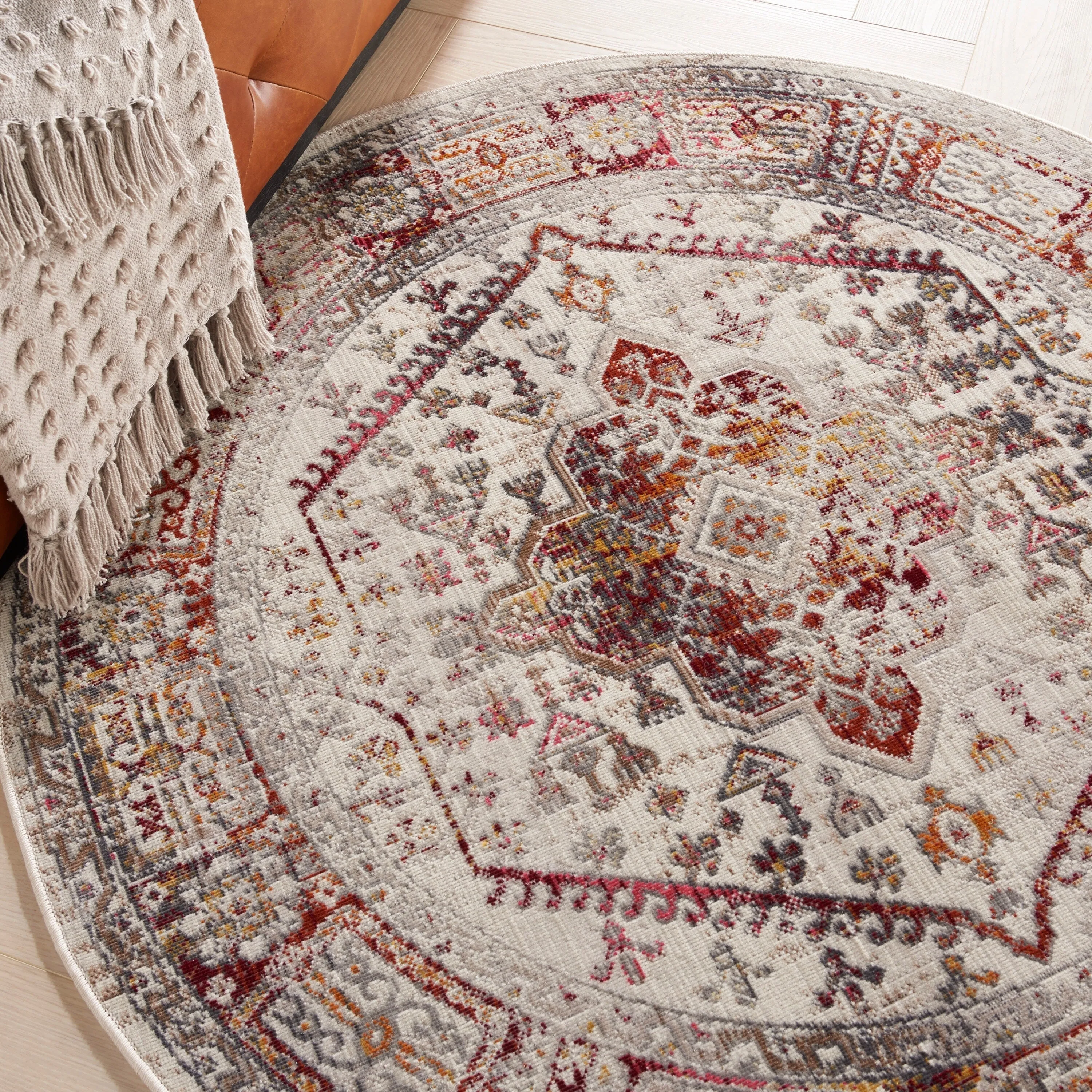 Nourison Vintage Kashan Persian Medallion Ivory Red Area Rug