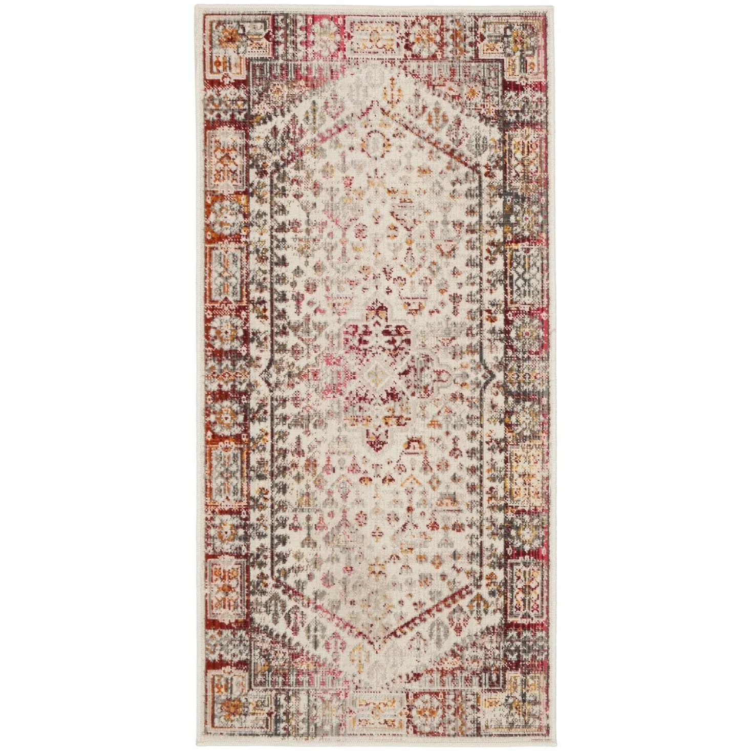 Nourison Vintage Kashan Persian Medallion Ivory Red Area Rug