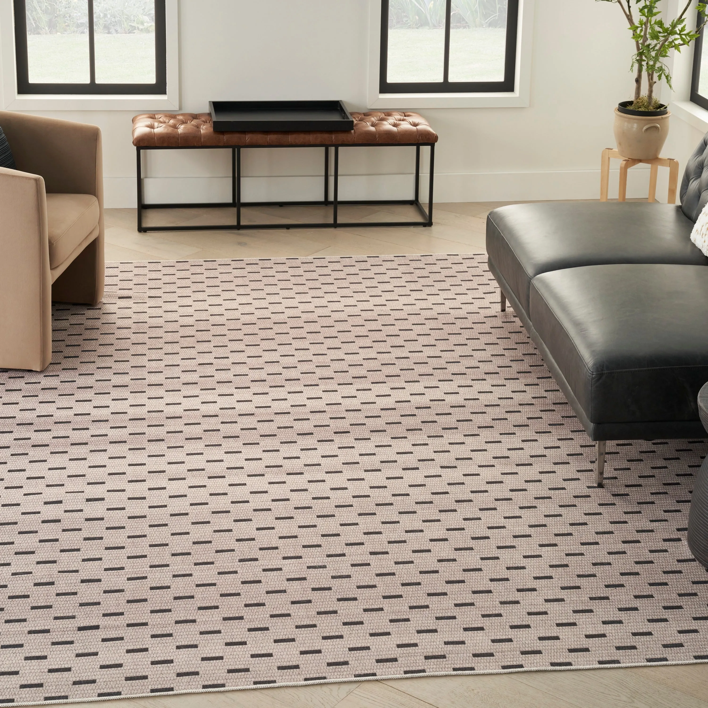 Nourison Washables Indoor Cream Geometric Area Rug