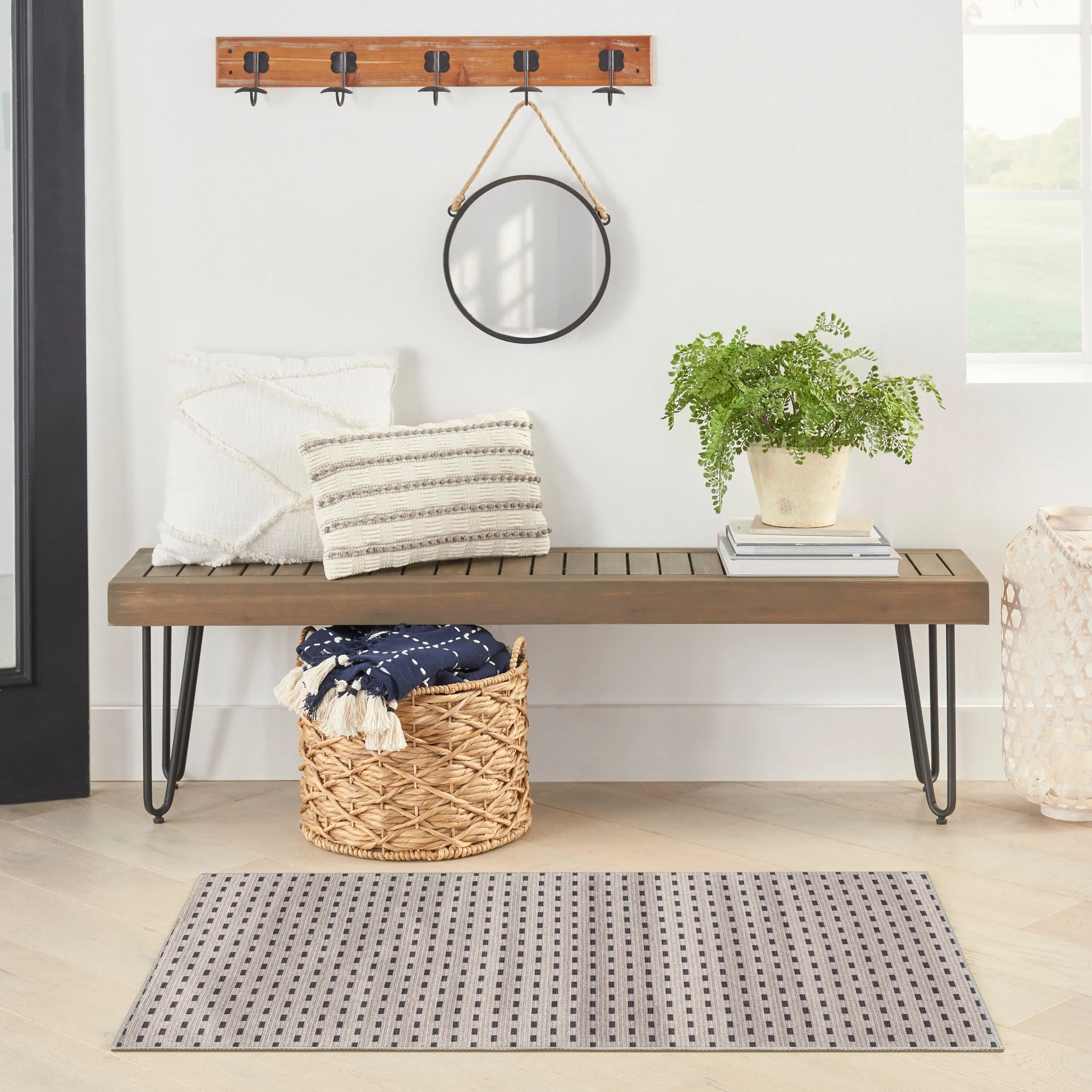 Nourison Washables Indoor Cream Geometric Area Rug