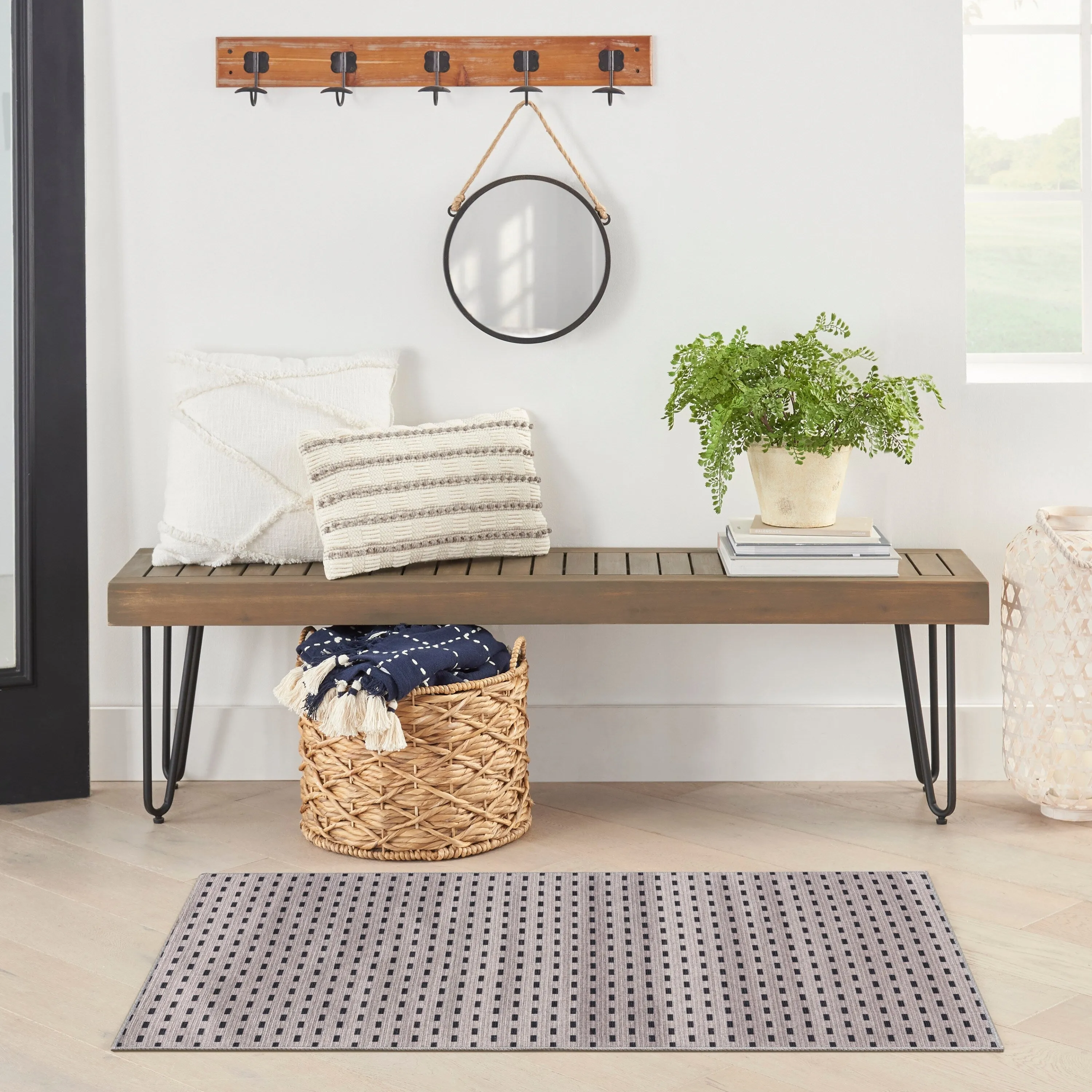 Nourison Washables Indoor Cream Geometric Area Rug