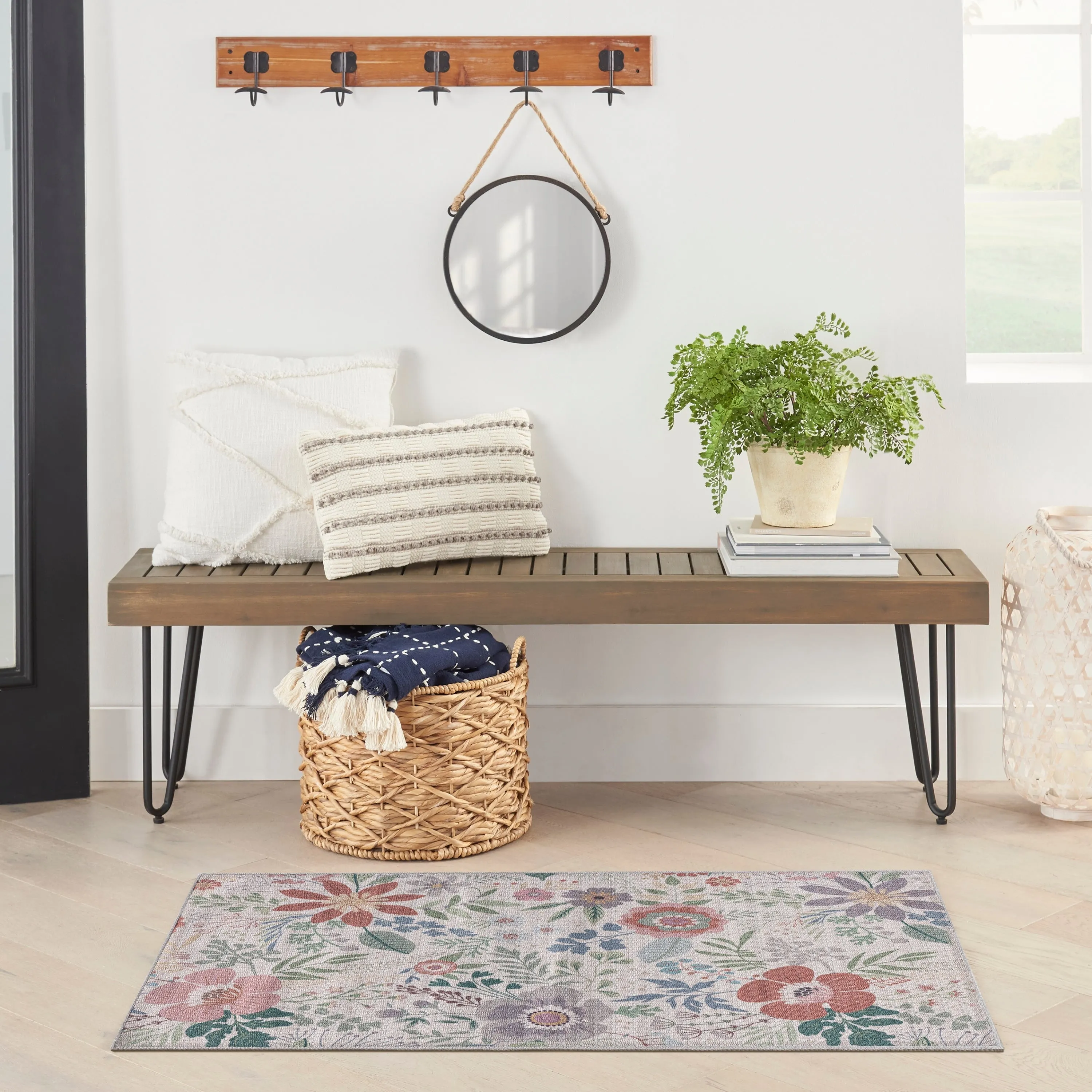 Nourison Washables Indoor Pink Floral Area Rug