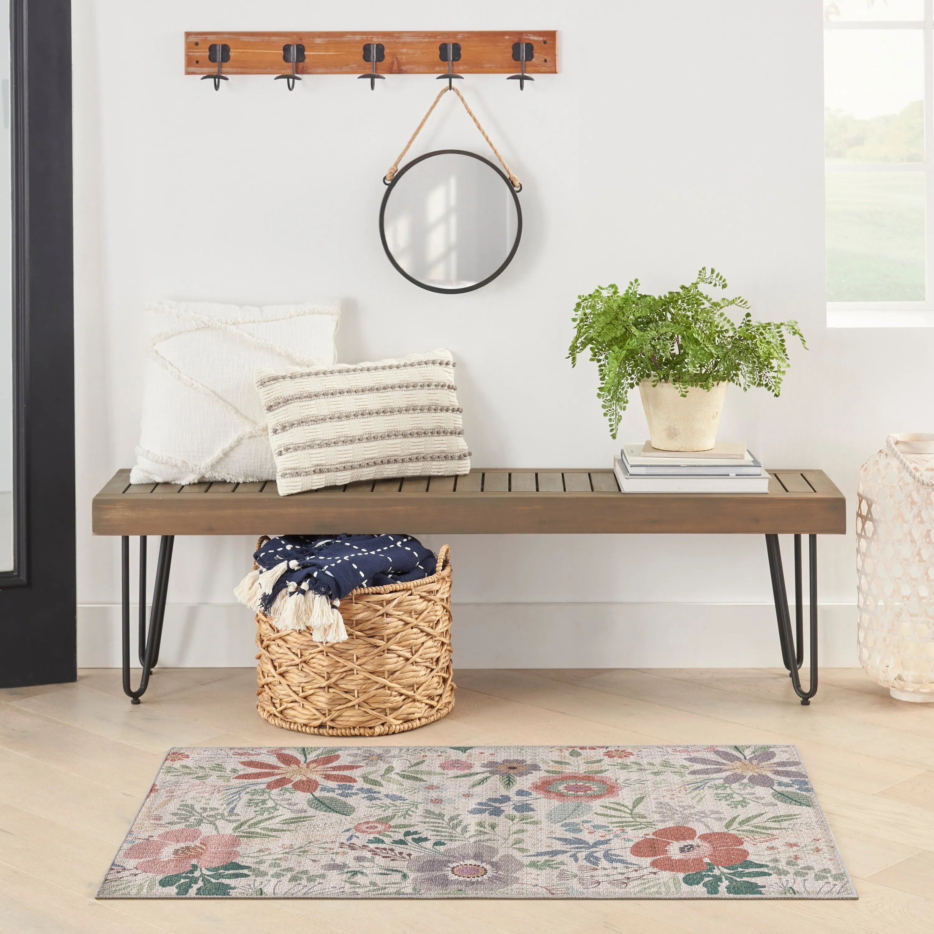 Nourison Washables Indoor Pink Floral Area Rug