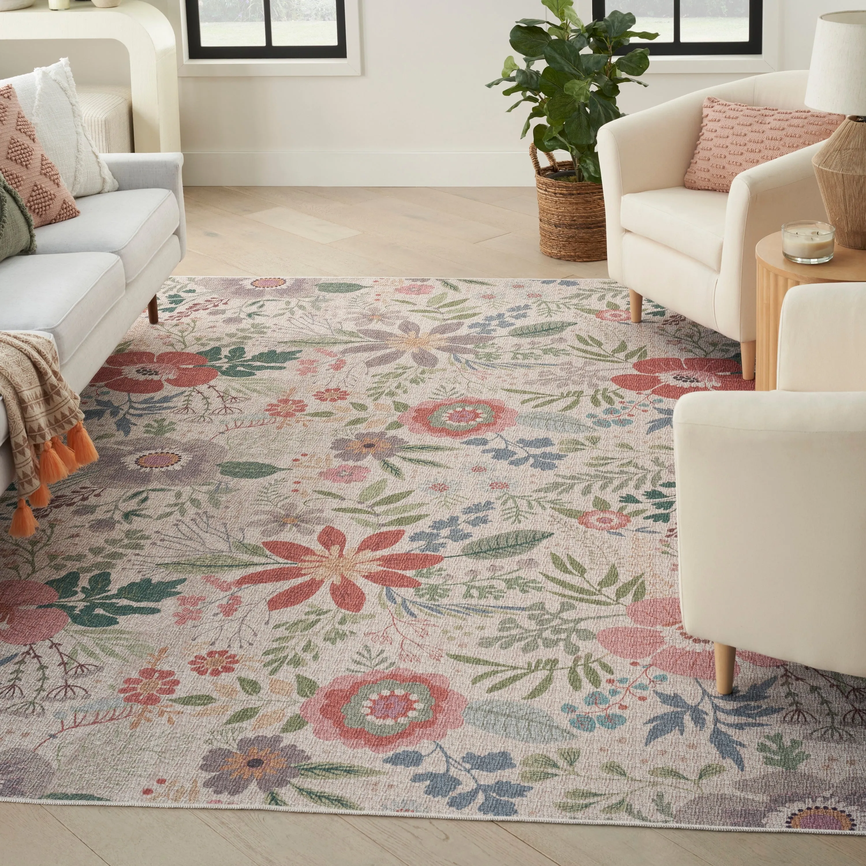 Nourison Washables Indoor Pink Floral Area Rug