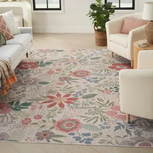 Nourison Washables Indoor Pink Floral Area Rug